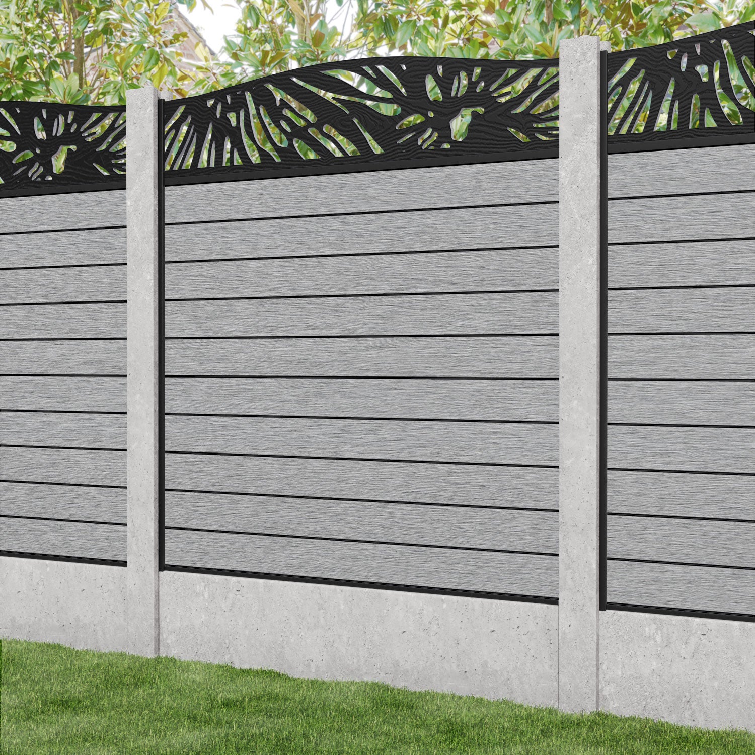 Fusion Poppy Curved Top Fence Panel - Light Grey - for existing concrete posts