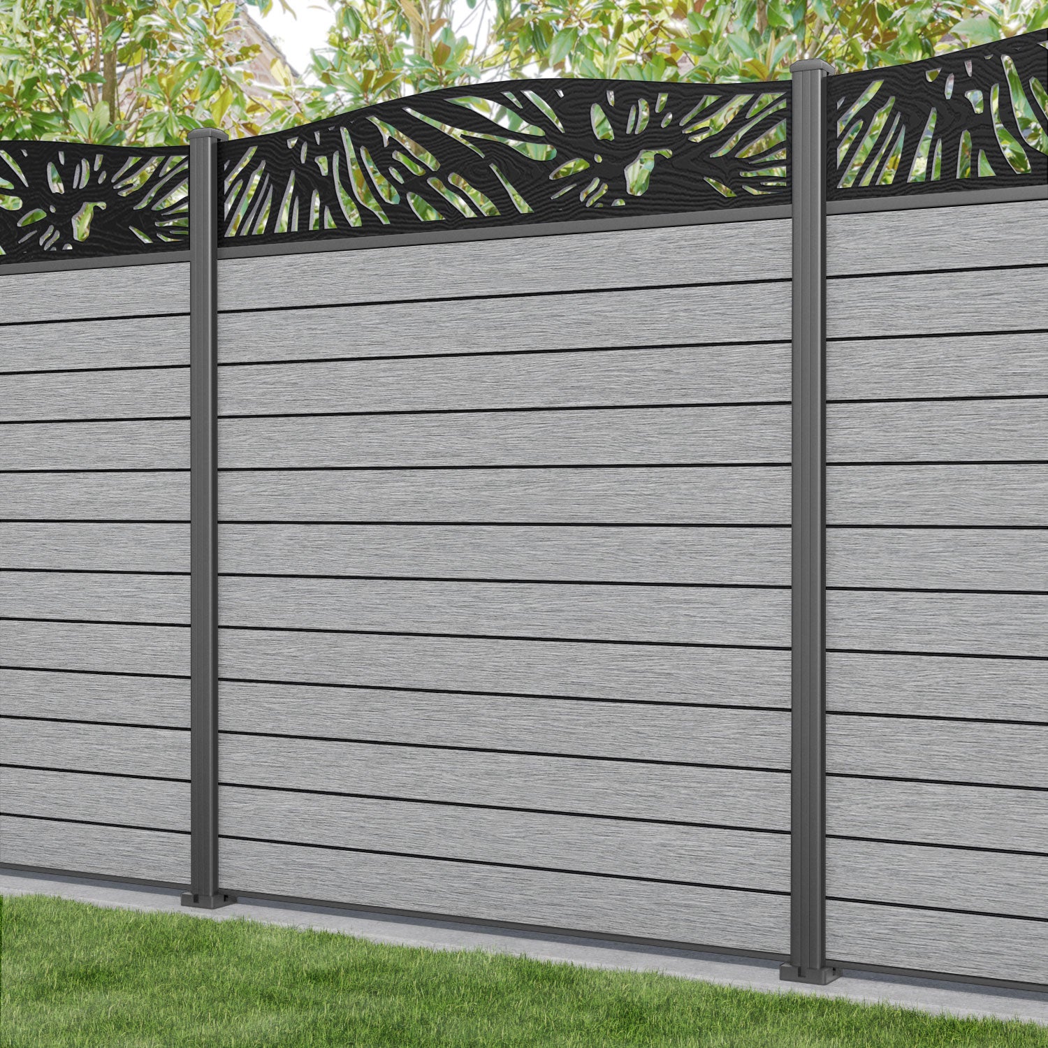 Fusion Poppy Curved Top Fence Panel - Light Grey - with our aluminium posts