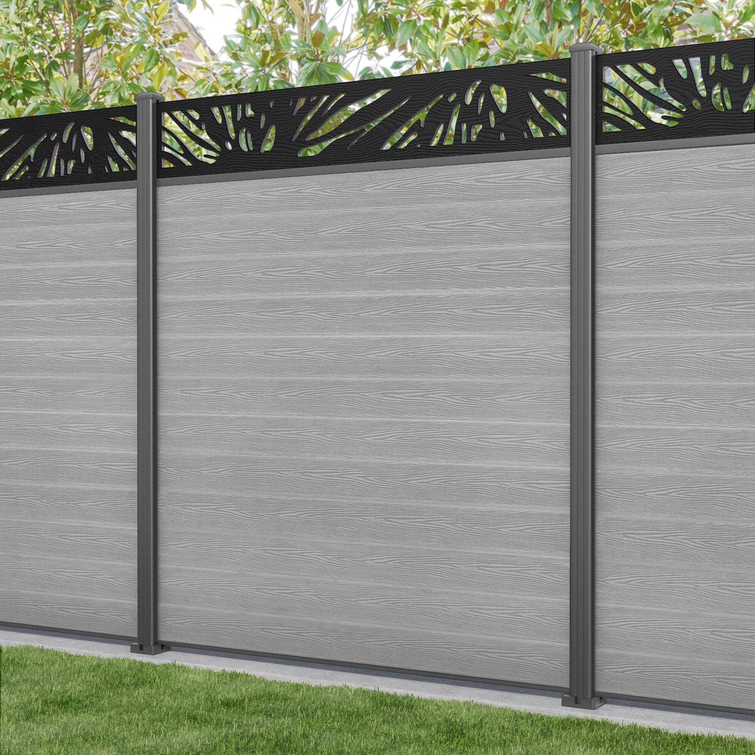 Classic Poppy Fence Panel - Light Grey - with our aluminium posts