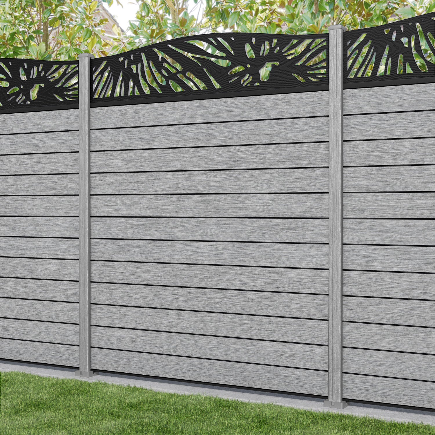 Fusion Poppy Curved Top Fence Panel - Light Grey - with our composite posts