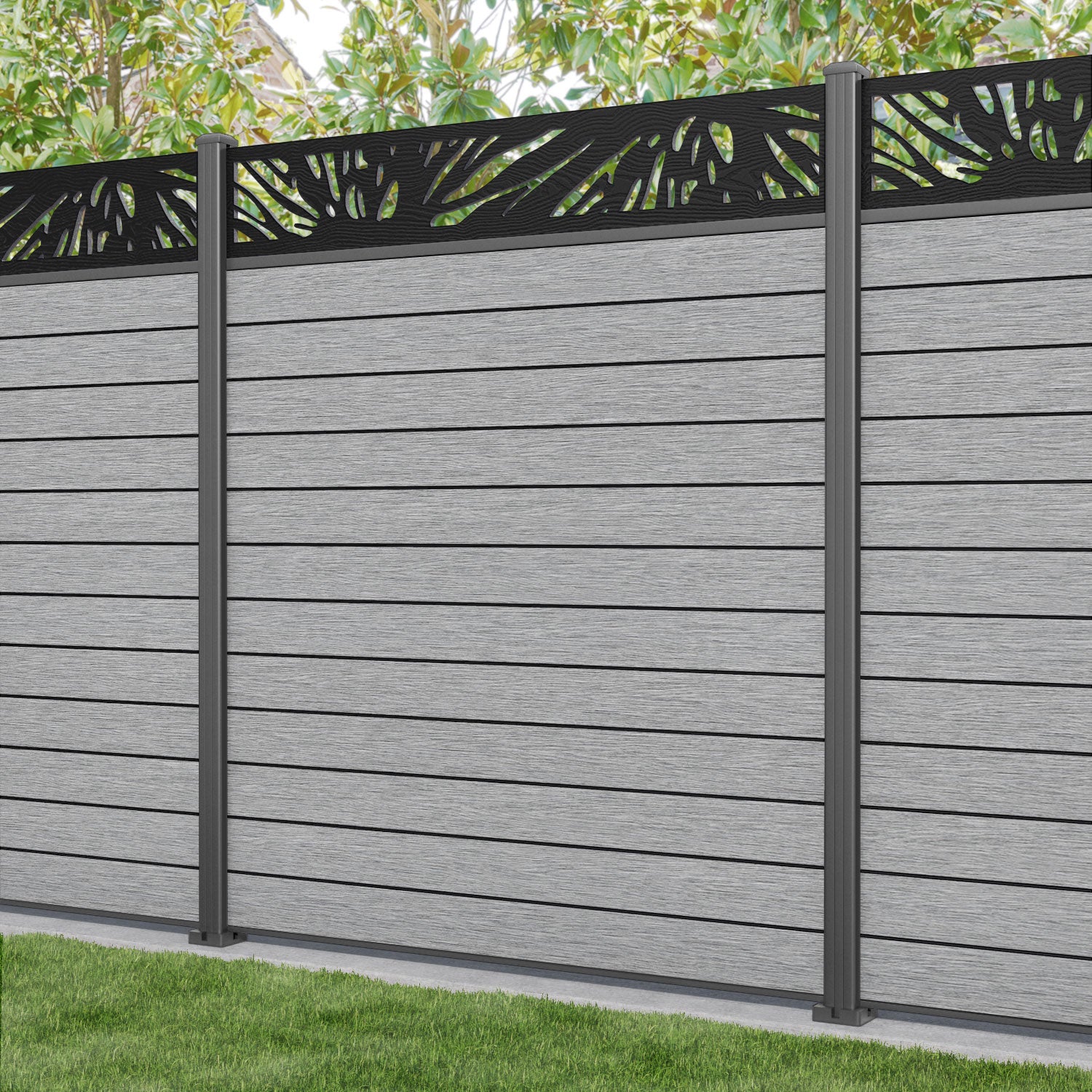 Fusion Poppy Fence Panel - Light Grey - with our aluminium posts