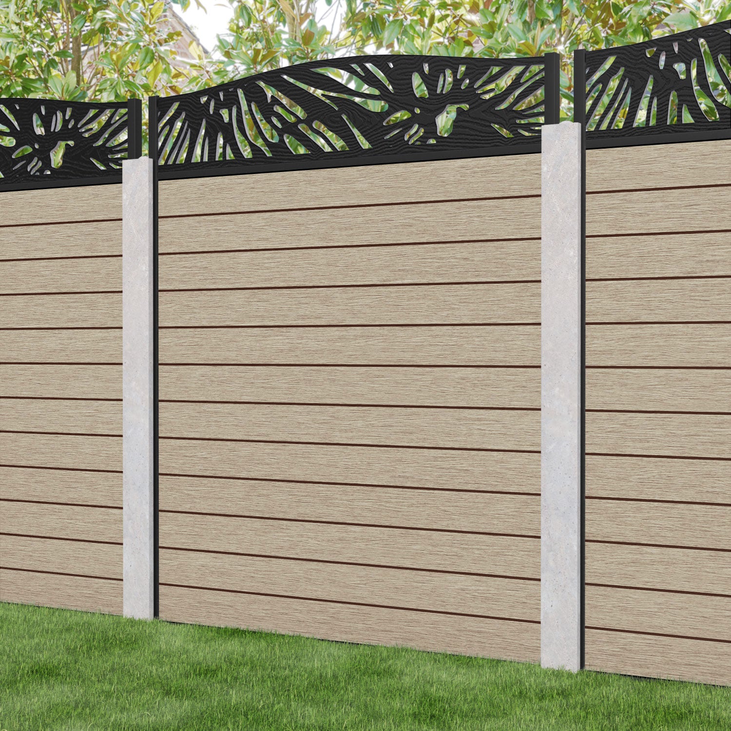 Fusion Poppy Curved Top Fence Panel - Light Oak - for existing concrete posts