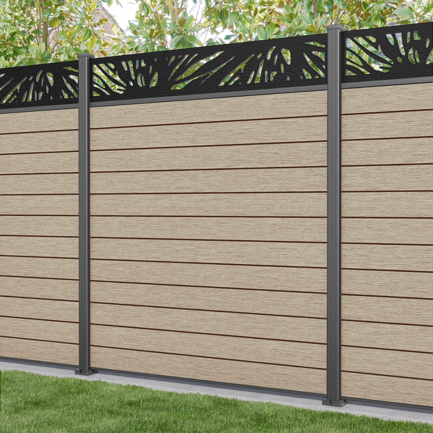 Fusion Poppy Fence Panel - Light Oak - with our aluminium posts