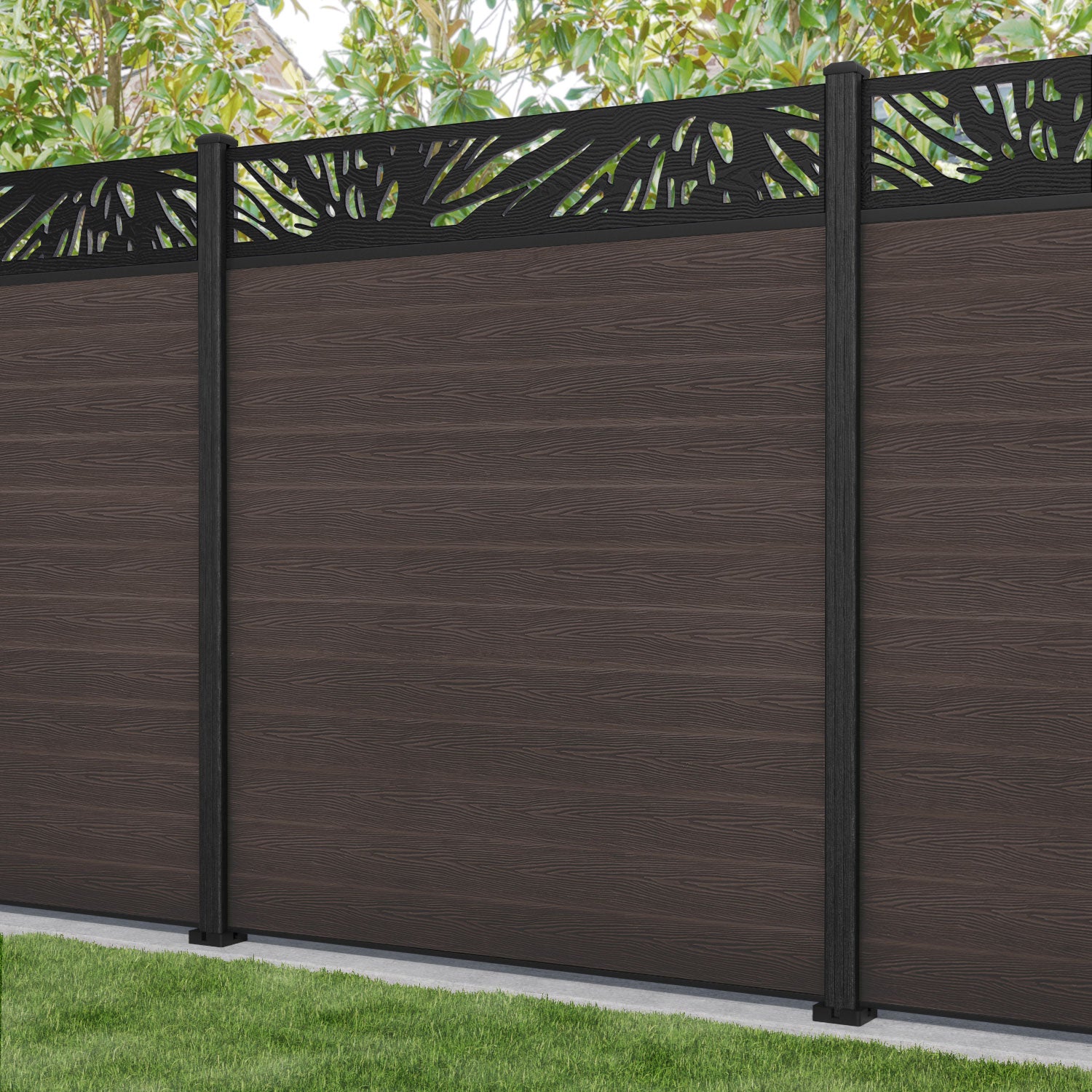 Classic Poppy Fence Panel - Mid Brown - with our composite posts