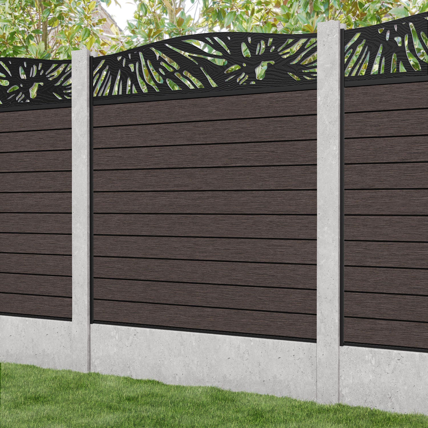 Fusion Poppy Curved Top Fence Panel - Mid Brown - for existing concrete posts