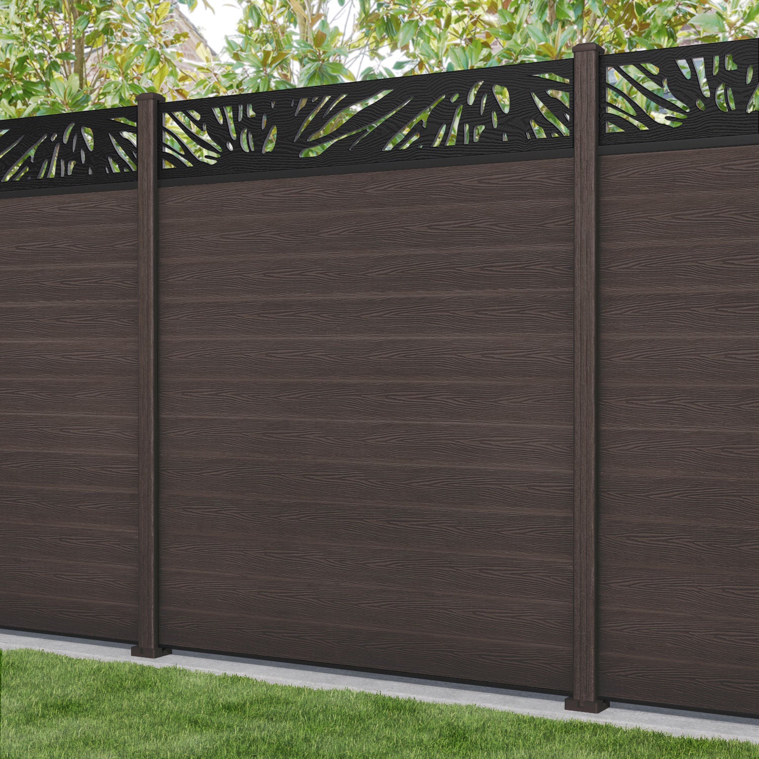 Classic Poppy Fence Panel - Mid Brown - with our composite posts