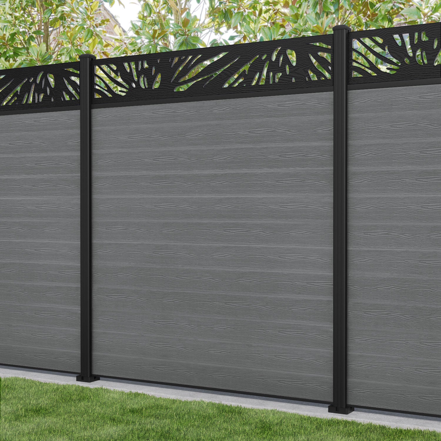 Classic Poppy Fence Panel - Mid Grey - with our aluminium posts