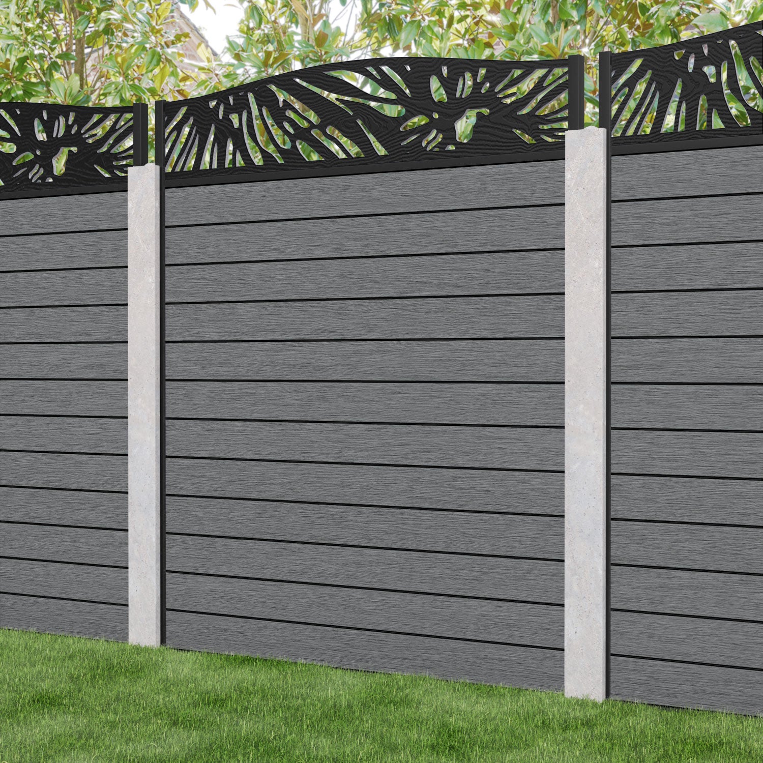 Fusion Poppy Curved Top Fence Panel - Mid Grey - for existing concrete posts
