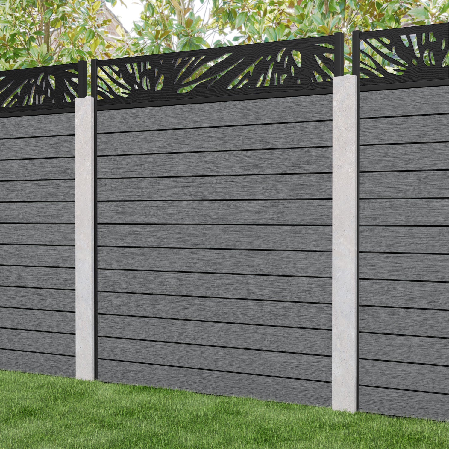 Fusion Poppy Fence Panel - Mid Grey - for existing concrete posts