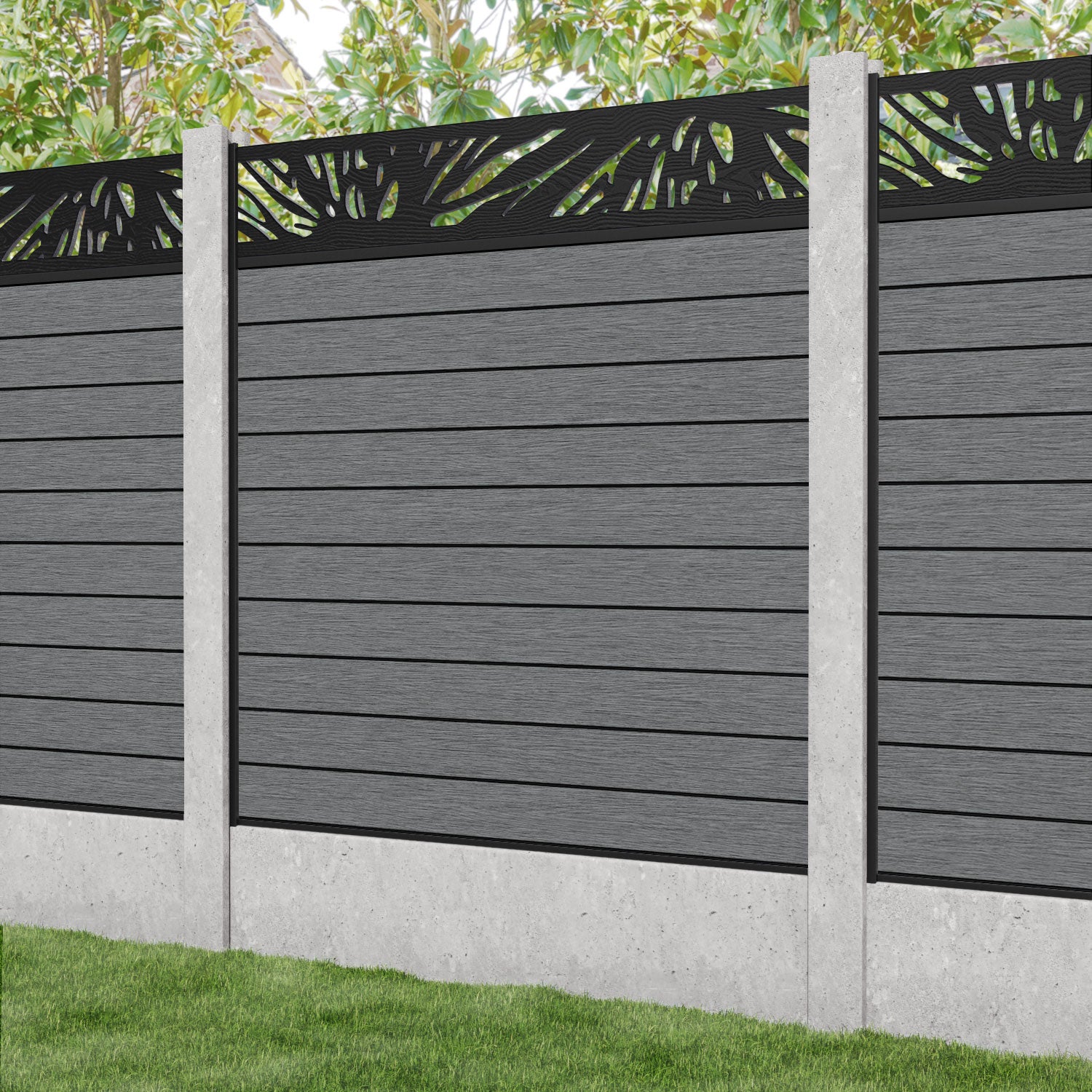 Fusion Poppy Fence Panel - Mid Grey - for existing concrete posts