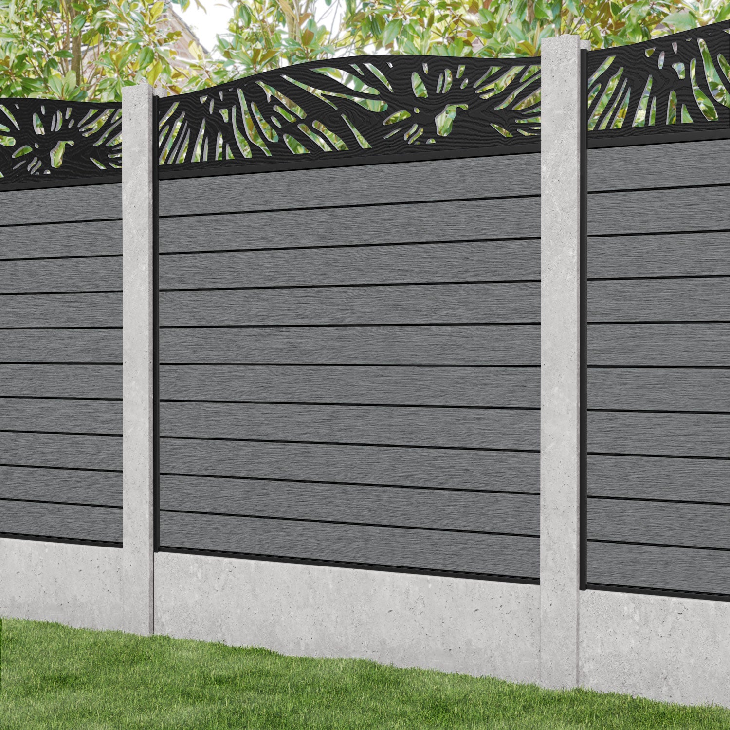 Fusion Poppy Curved Top Fence Panel - Mid Grey - for existing concrete posts
