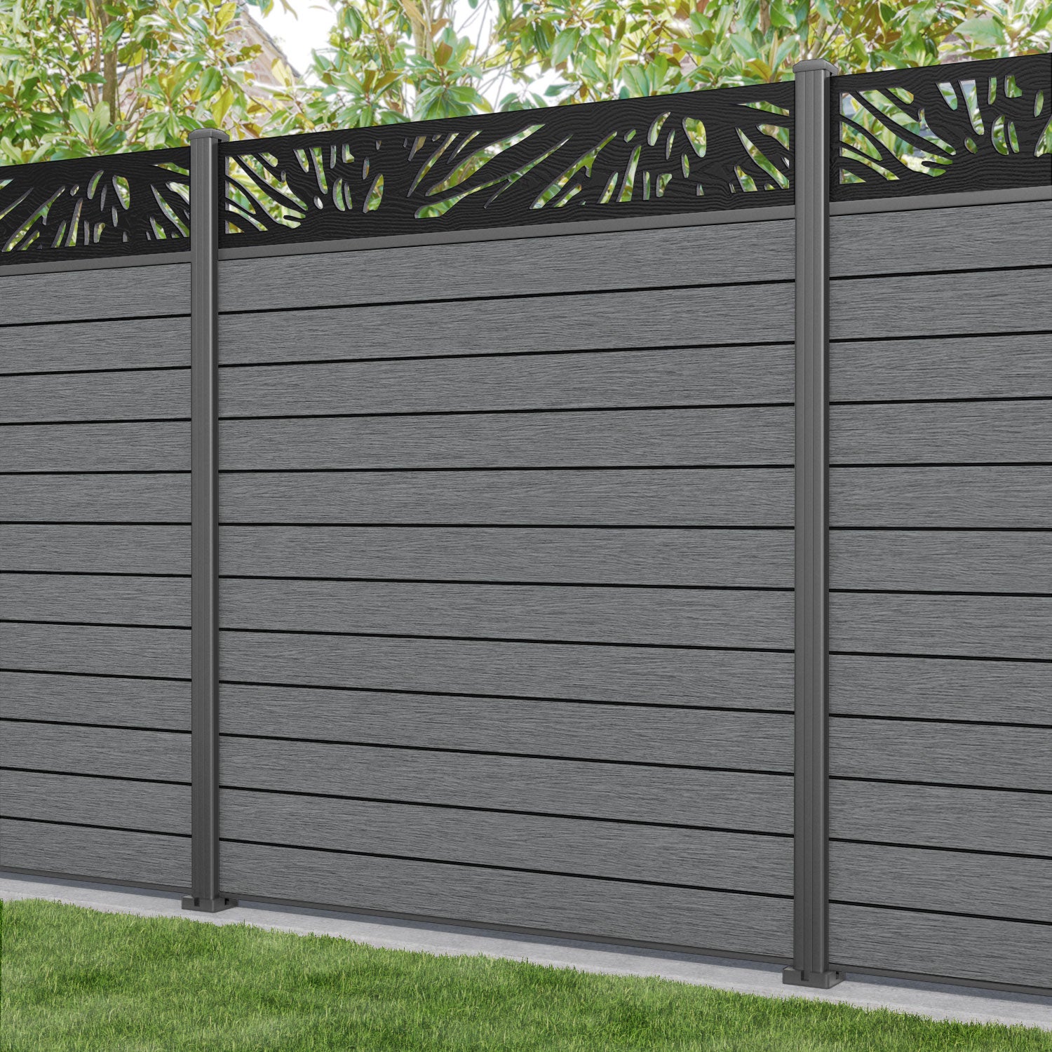 Fusion Poppy Fence Panel - Mid Grey - with our aluminium posts