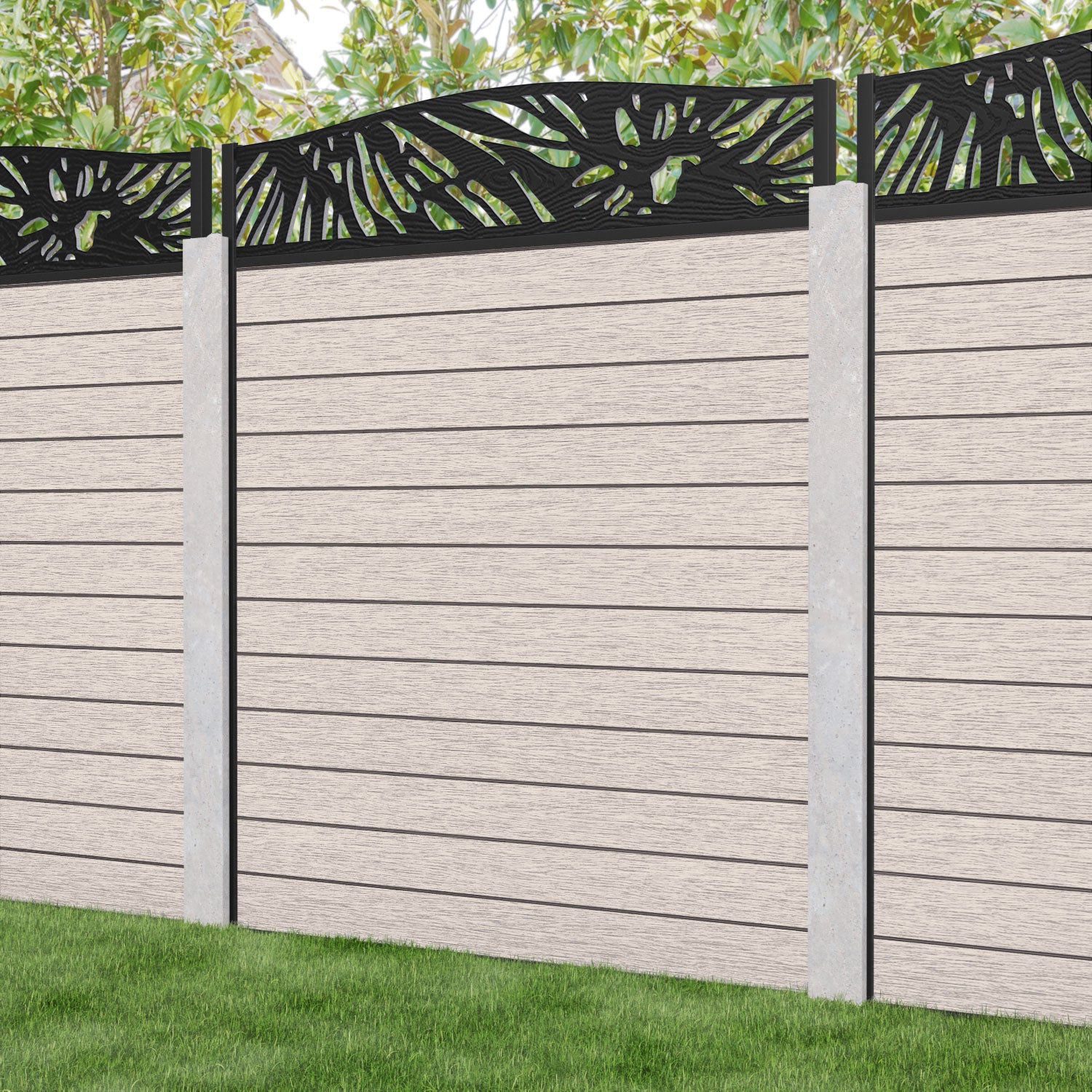 Fusion Poppy Curved Top Fence Panel - Mid Stone - for existing concrete posts