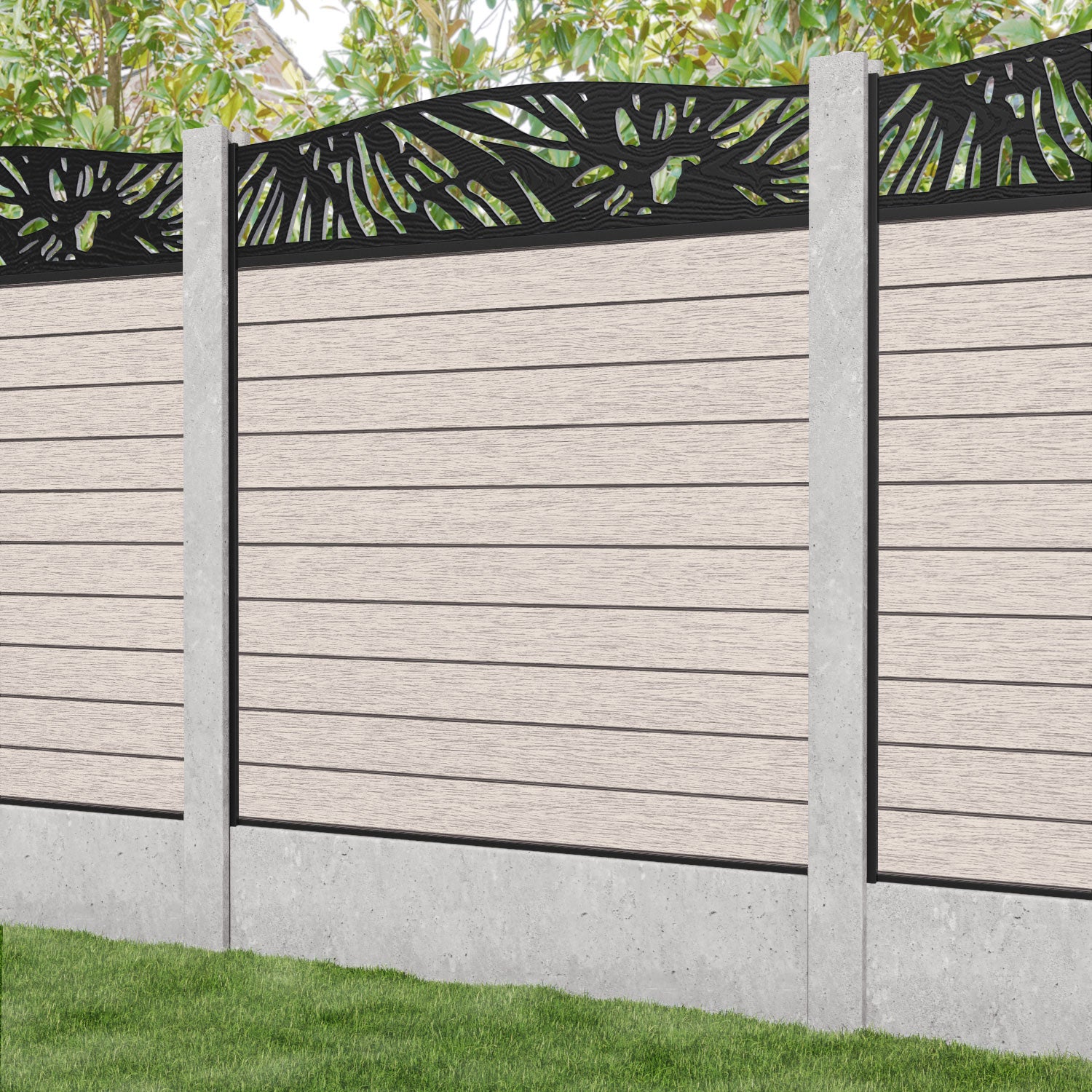 Fusion Poppy Curved Top Fence Panel - Mid Stone - for existing concrete posts
