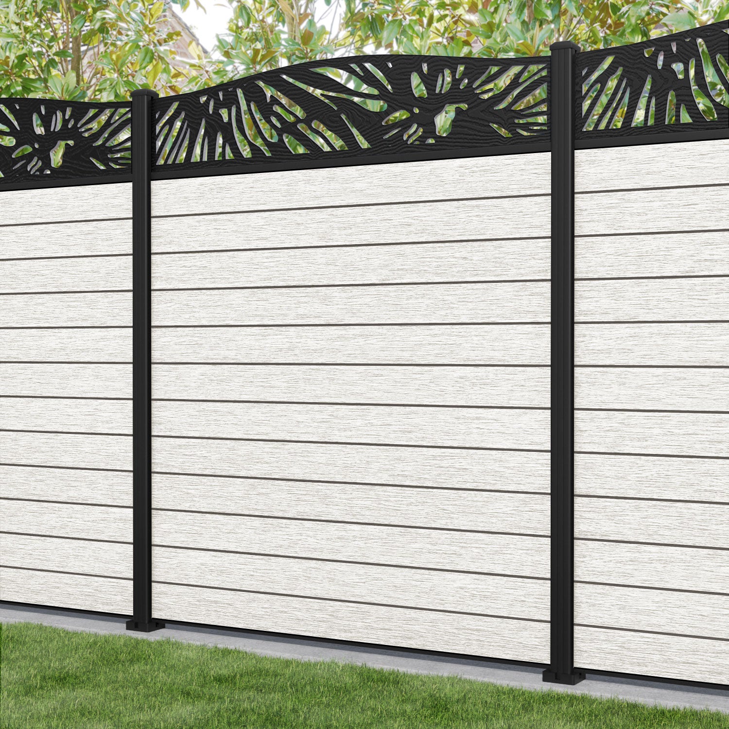 Fusion Poppy Curved Top Fence Panel - Light Stone - with our aluminium posts