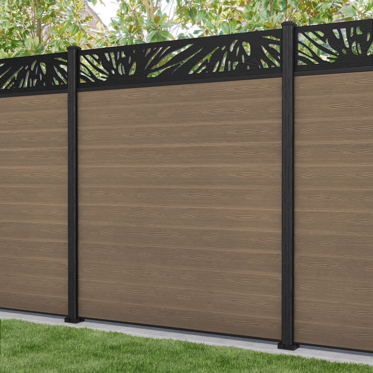Classic Poppy Fence Panel - Teak - with our composite posts