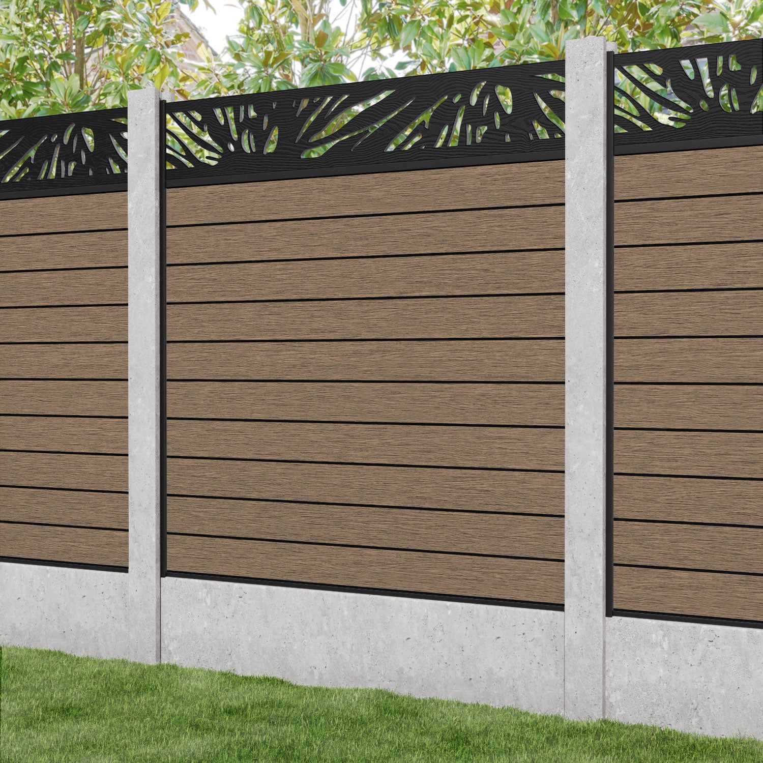 Fusion Poppy Fence Panel - Teak - for existing concrete posts