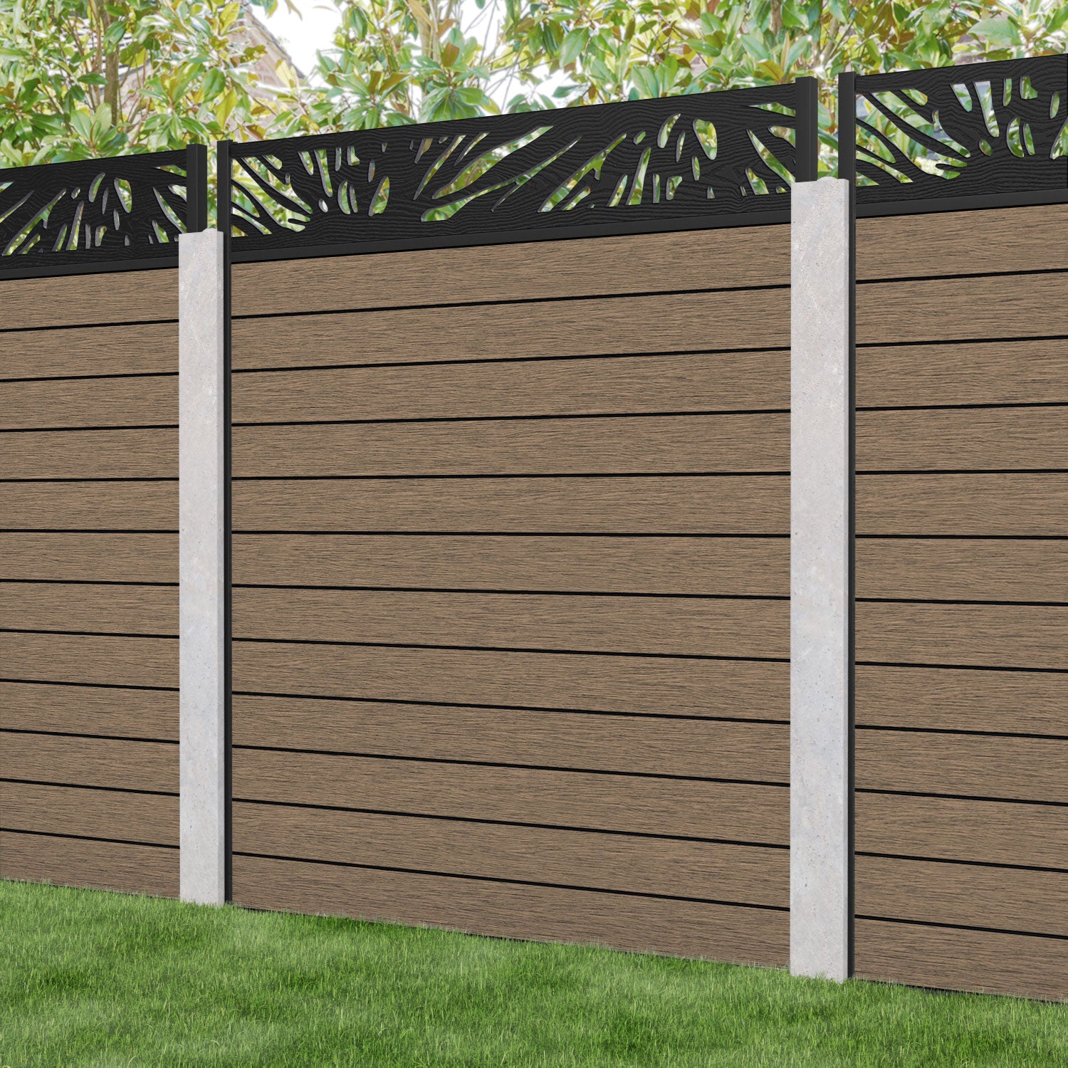 Fusion Poppy Fence Panel - Teak - for existing concrete posts