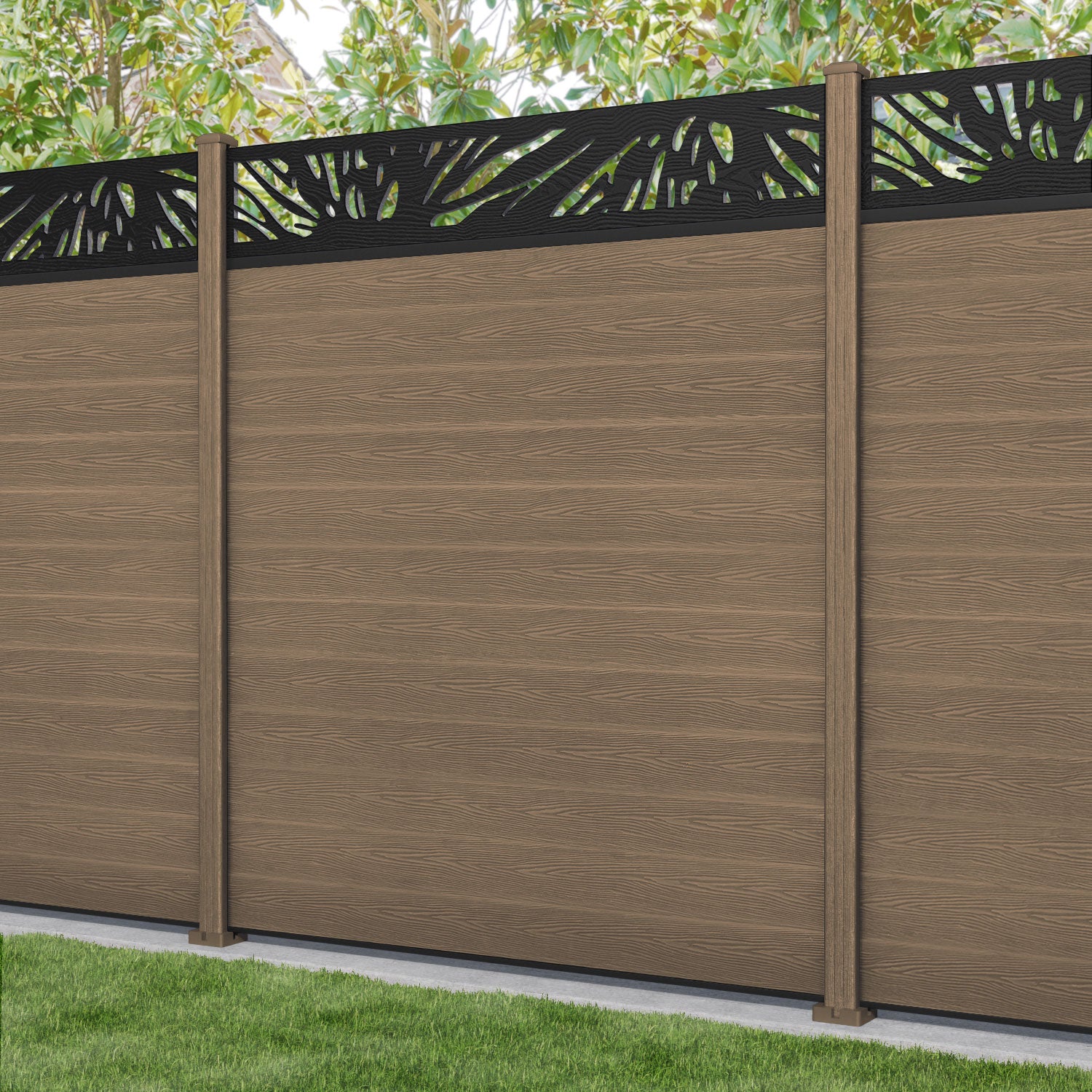 Classic Poppy Fence Panel - Teak - with our composite posts