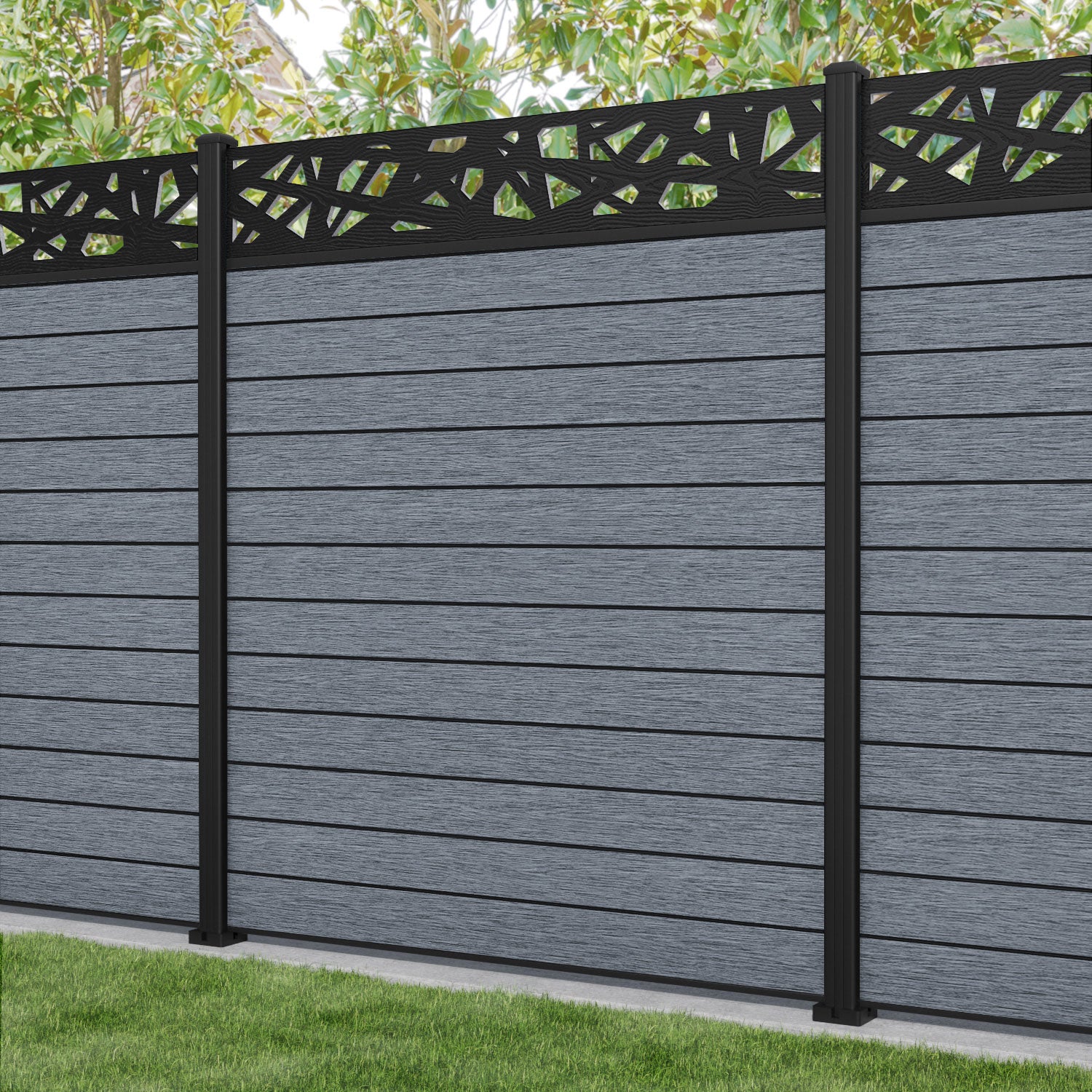 Fusion Prism Fence Panel - Anthracite - with our aluminium posts
