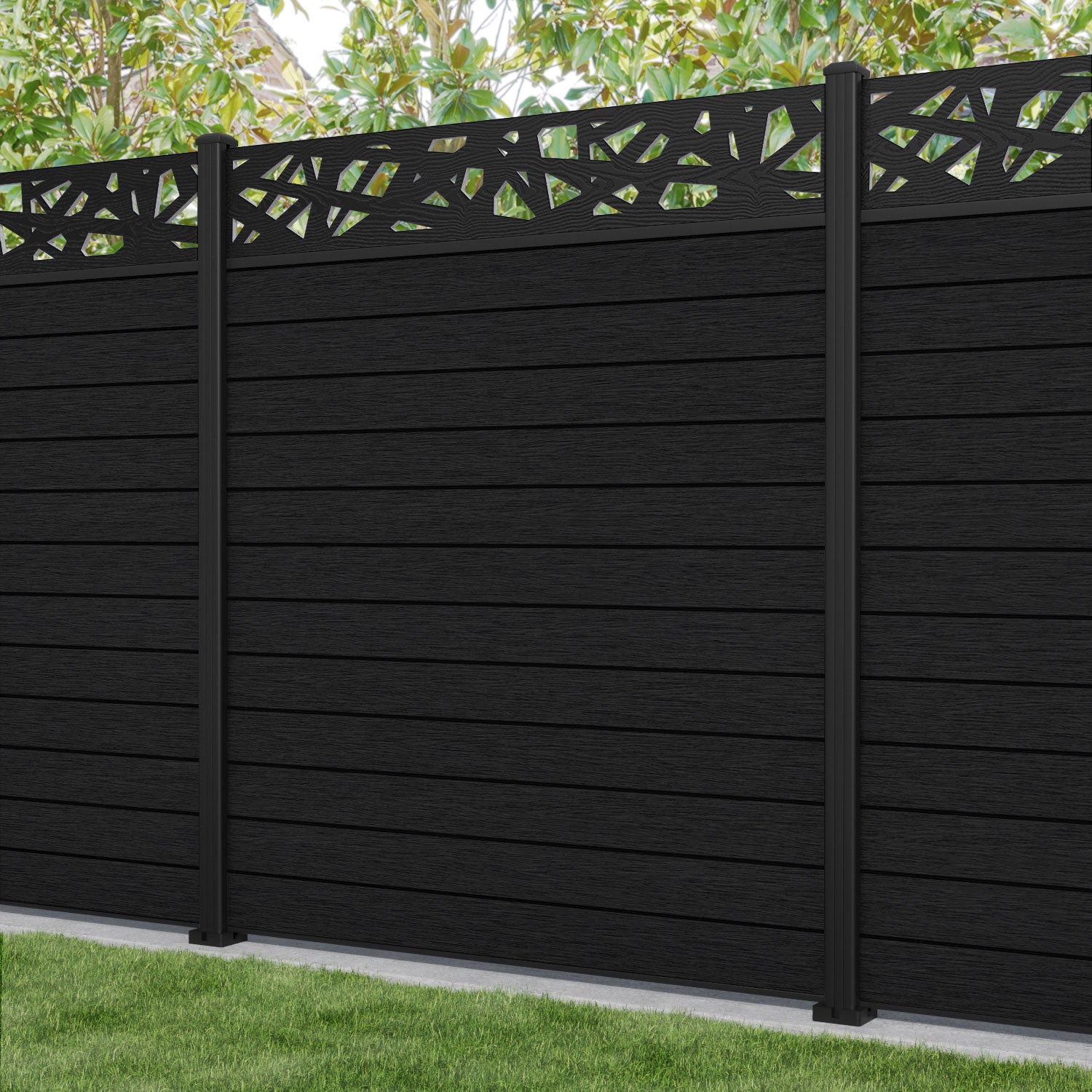 Fusion Prism Fence Panel - Black - with our aluminium posts
