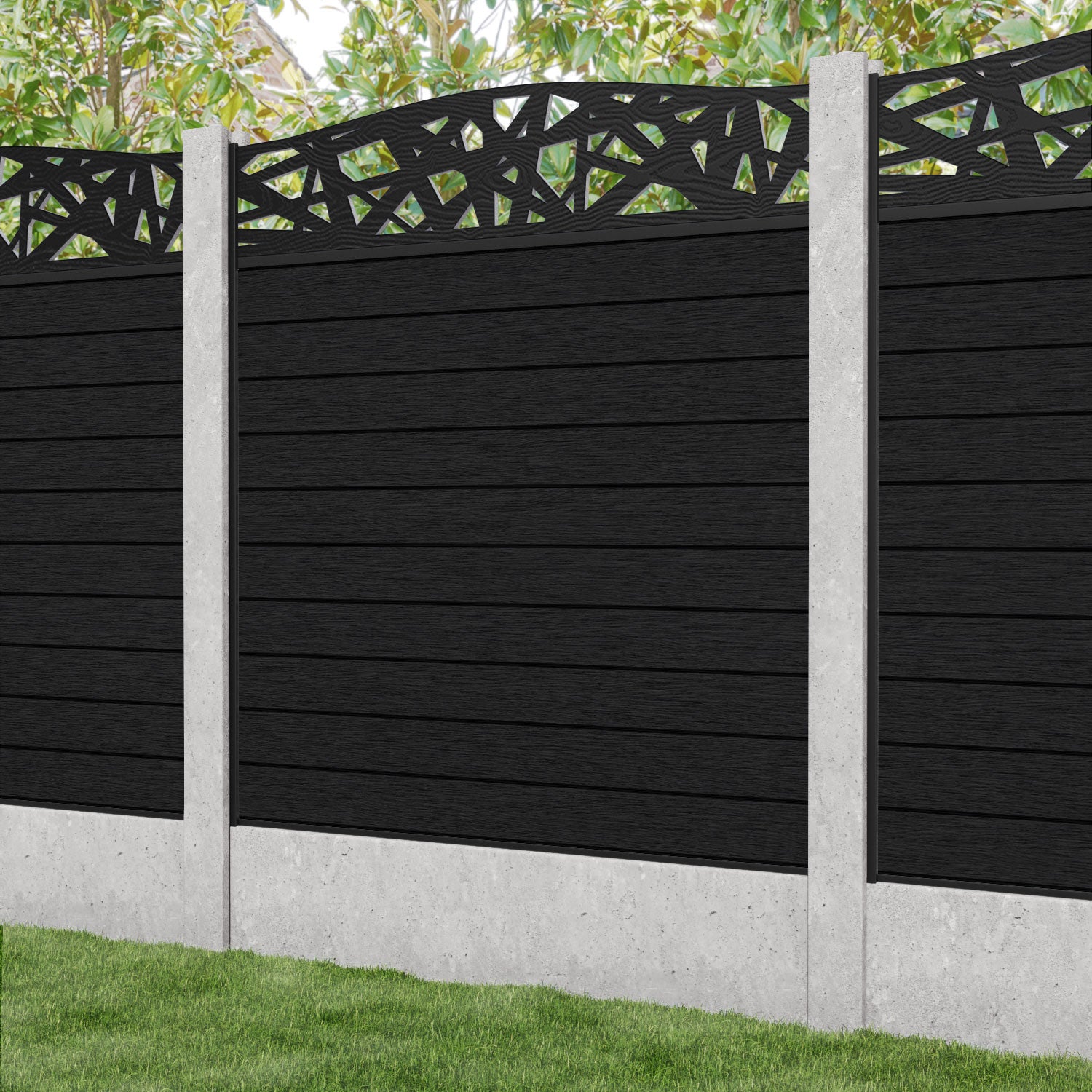 Fusion Prism Curved Top Fence Panel - Black - for existing concrete posts