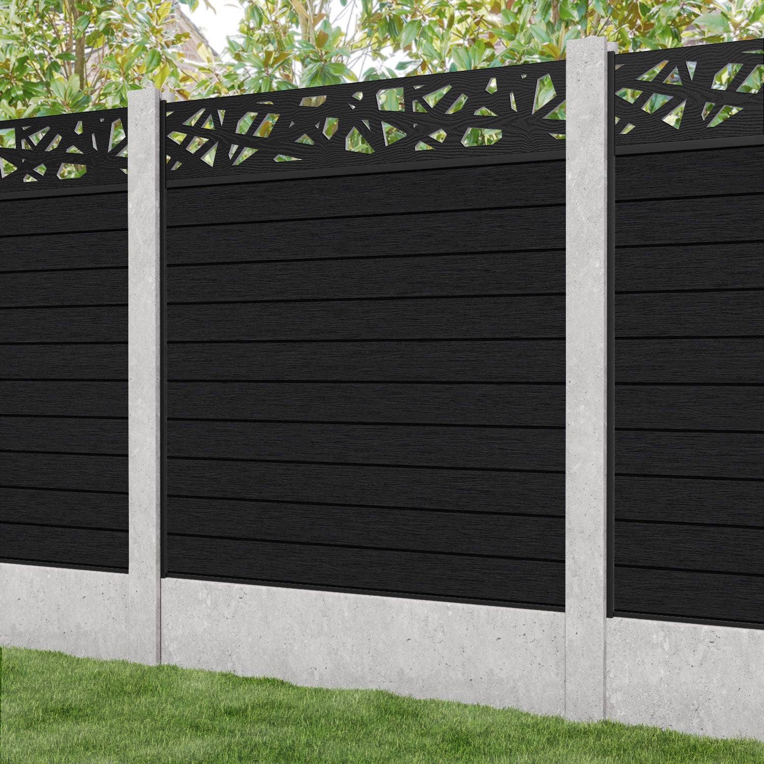 Fusion Prism Fence Panel - Black - for existing concrete posts