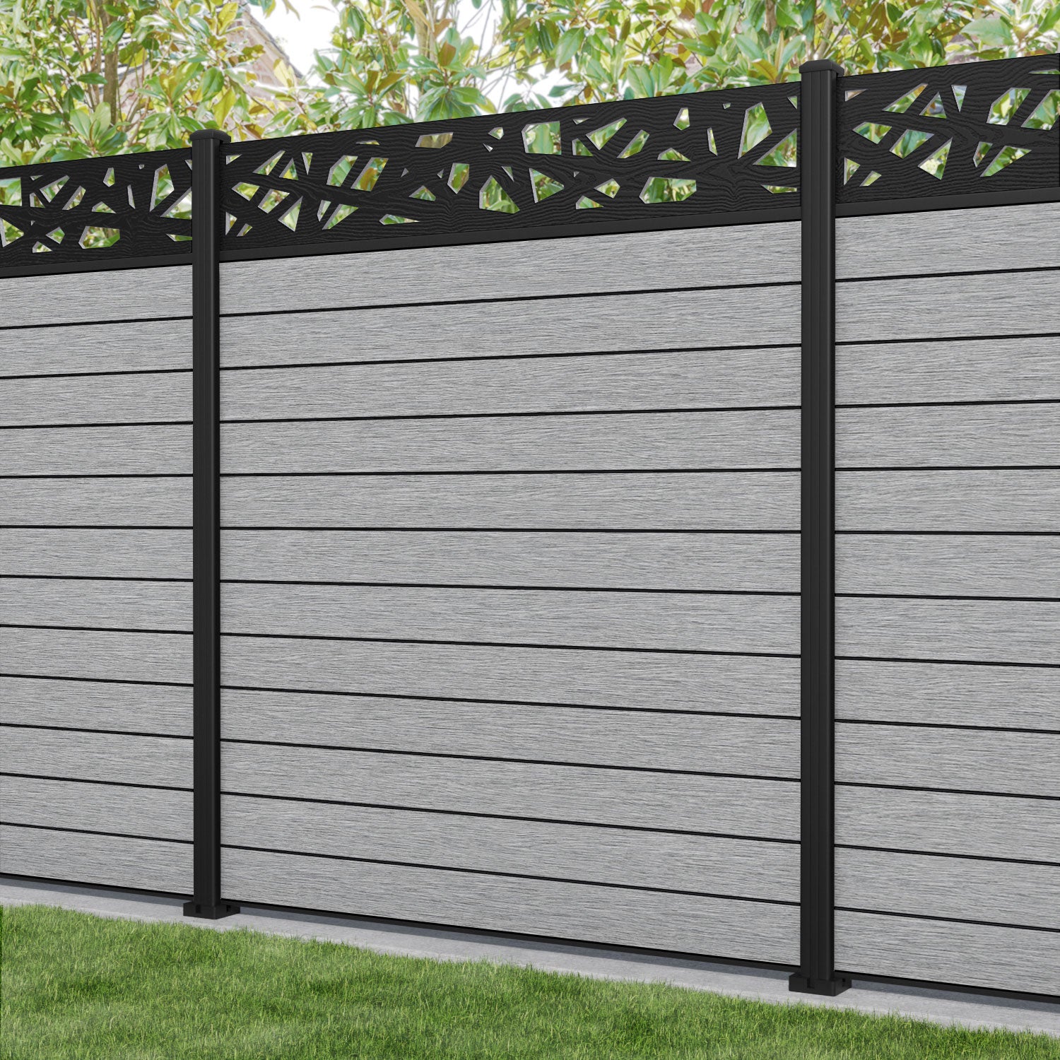 Fusion Prism Fence Panel - Light Grey - with our aluminium posts