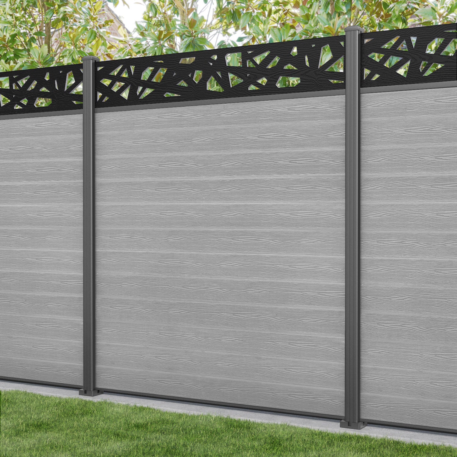 Classic Prism Fence Panel - Light Grey - with our aluminium posts