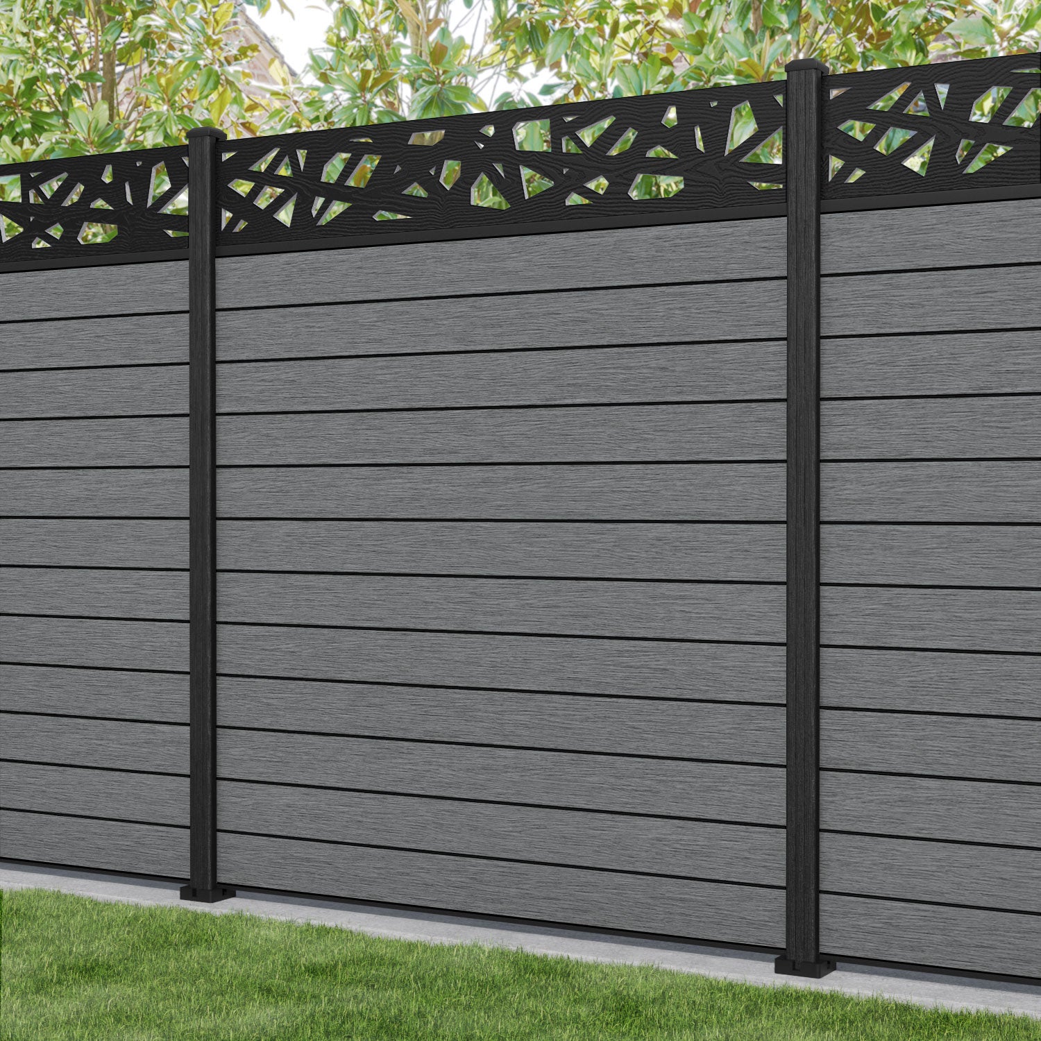 Fusion Prism Fence Panel - Mid Grey - with our composite posts