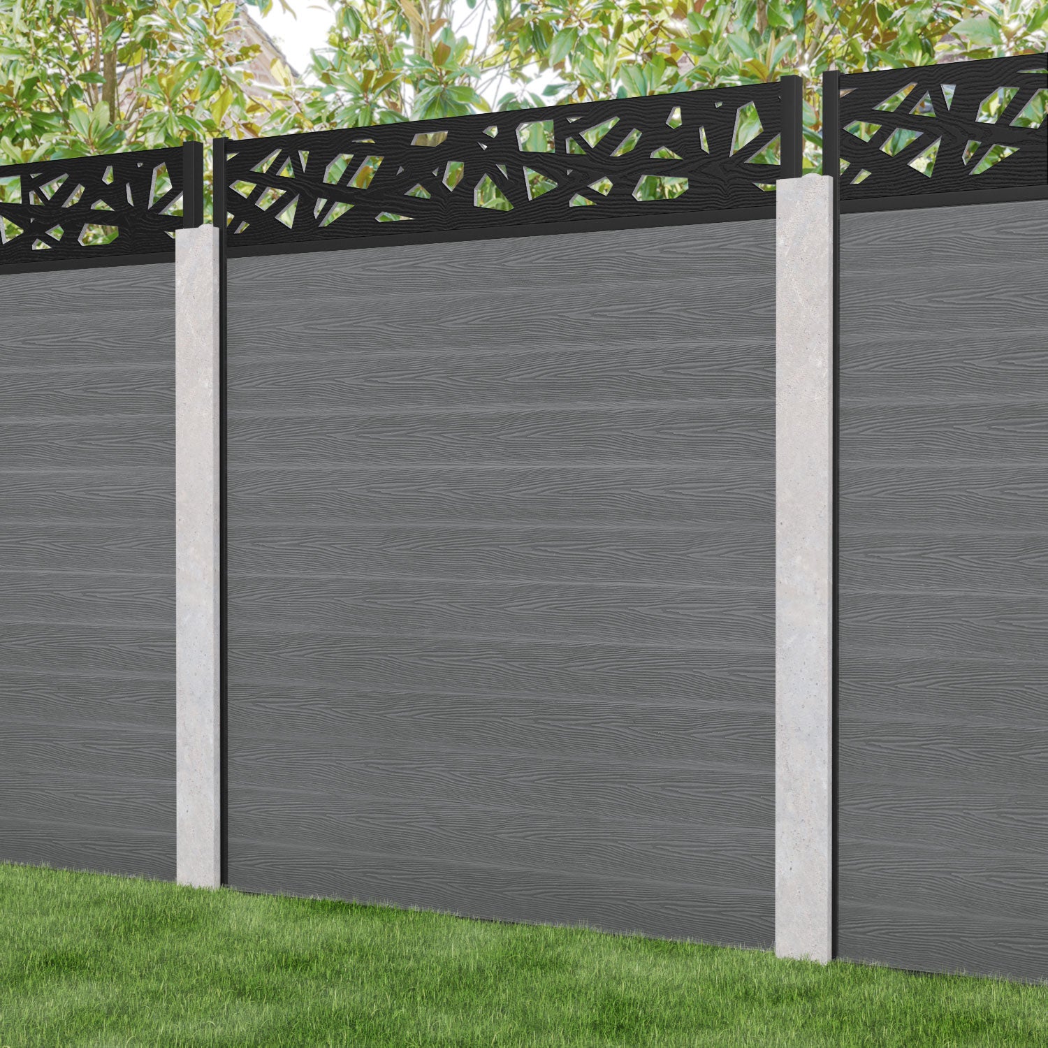 Classic Prism Fence Panel - Mid Grey - for existing concrete posts
