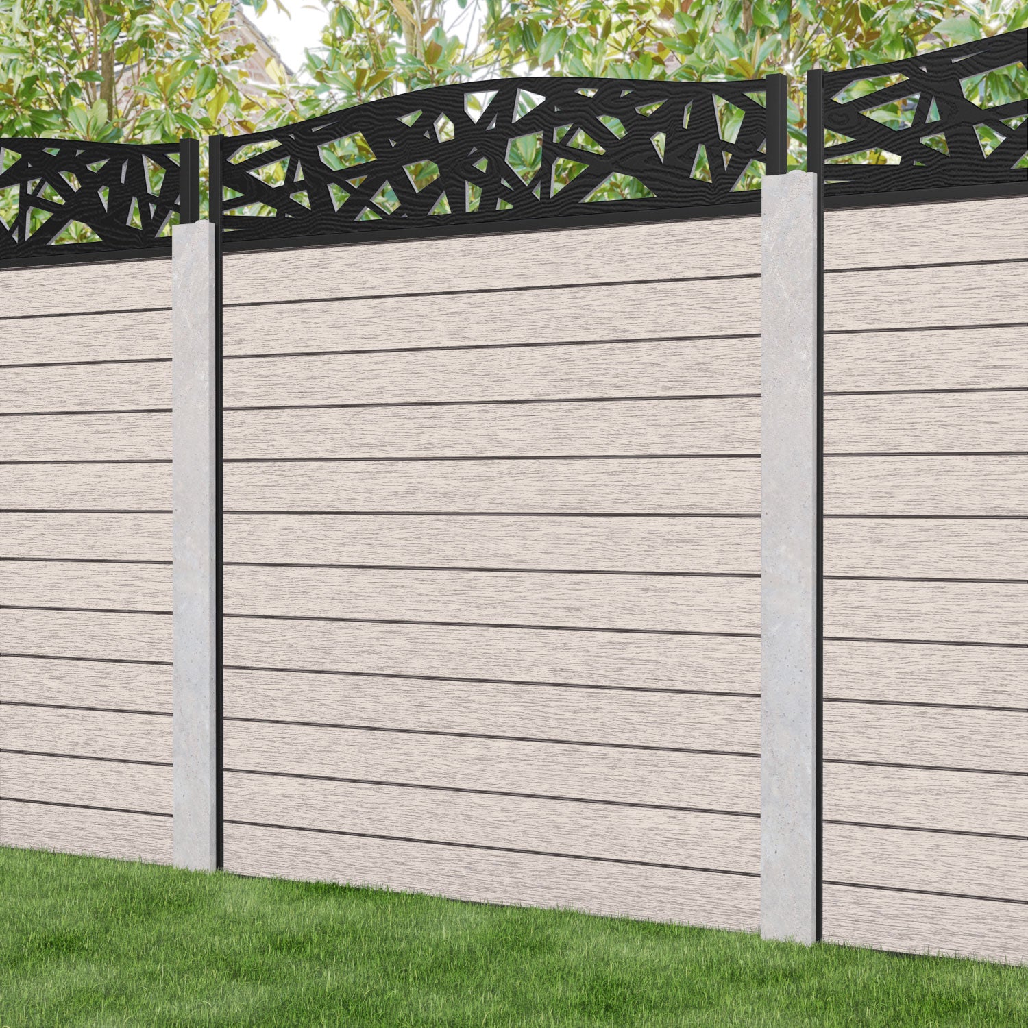 Fusion Prism Curved Top Fence Panel - Mid Stone - for existing concrete posts