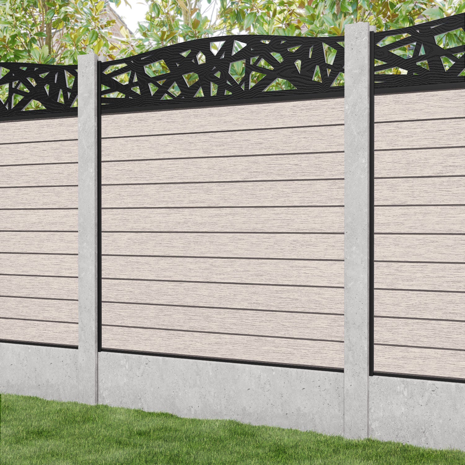 Fusion Prism Curved Top Fence Panel - Mid Stone - for existing concrete posts