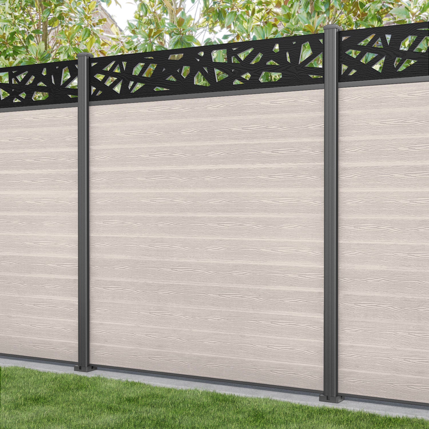 Classic Prism Fence Panel - Mid Stone - with our aluminium posts