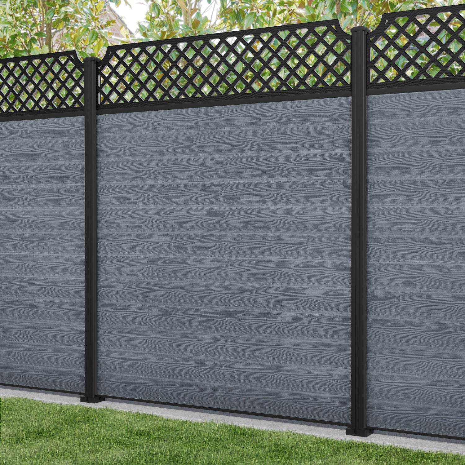 Classic Regal Hive Fence Panel - Anthracite - with our aluminium posts
