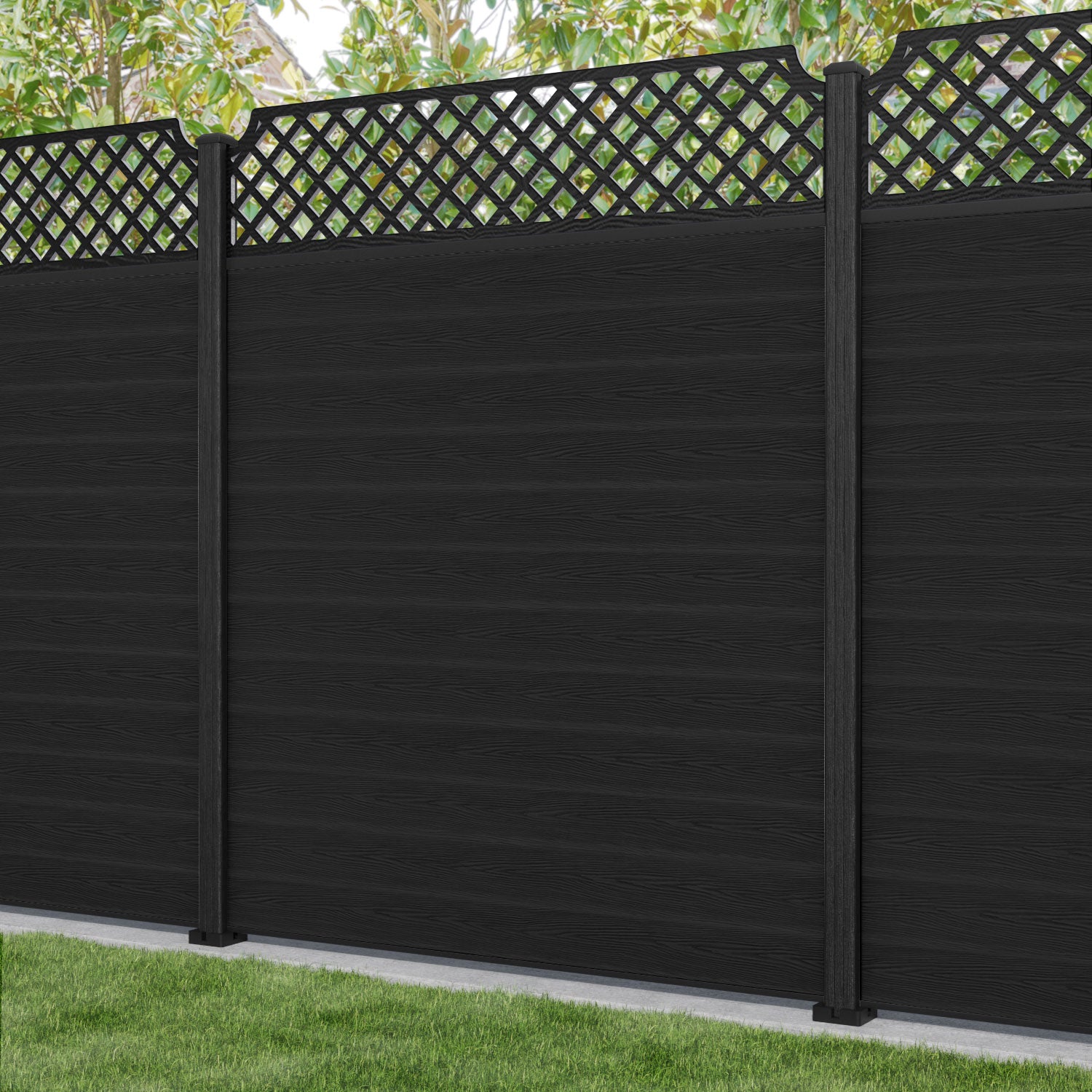 Classic Regal Hive Fence Panel - Black - with our composite posts