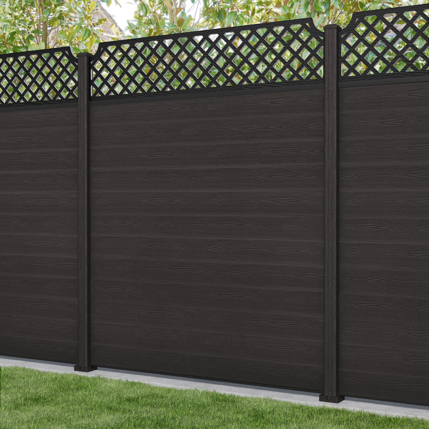 Classic Regal Hive Fence Panel - Dark Oak - with our composite posts