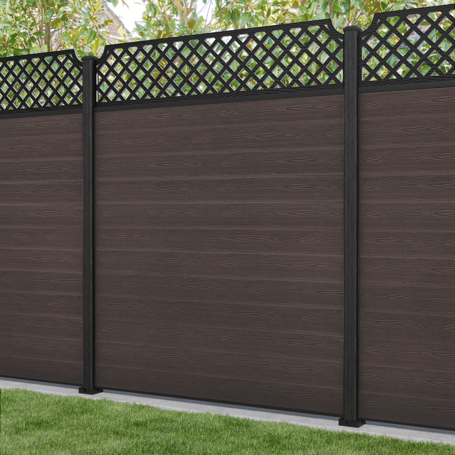 Classic Regal Hive Fence Panel - Mid Brown - with our composite posts