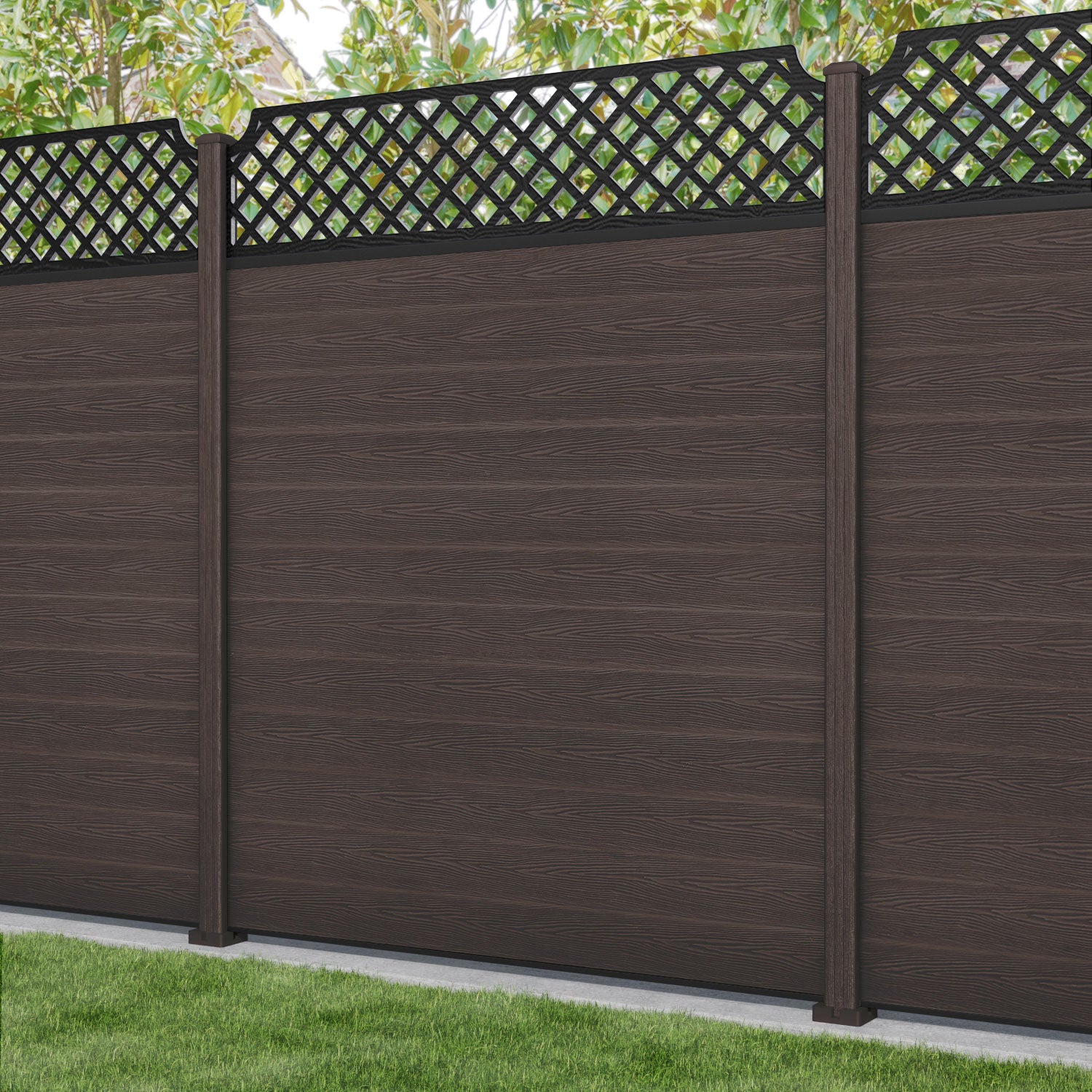 Classic Regal Hive Fence Panel - Mid Brown - with our composite posts