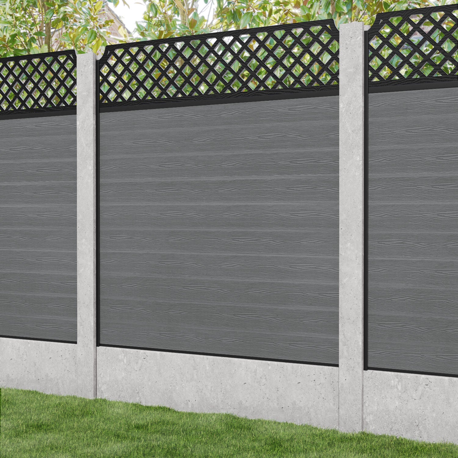 Classic Regal Hive Fence Panel - Mid Grey - for existing concrete posts