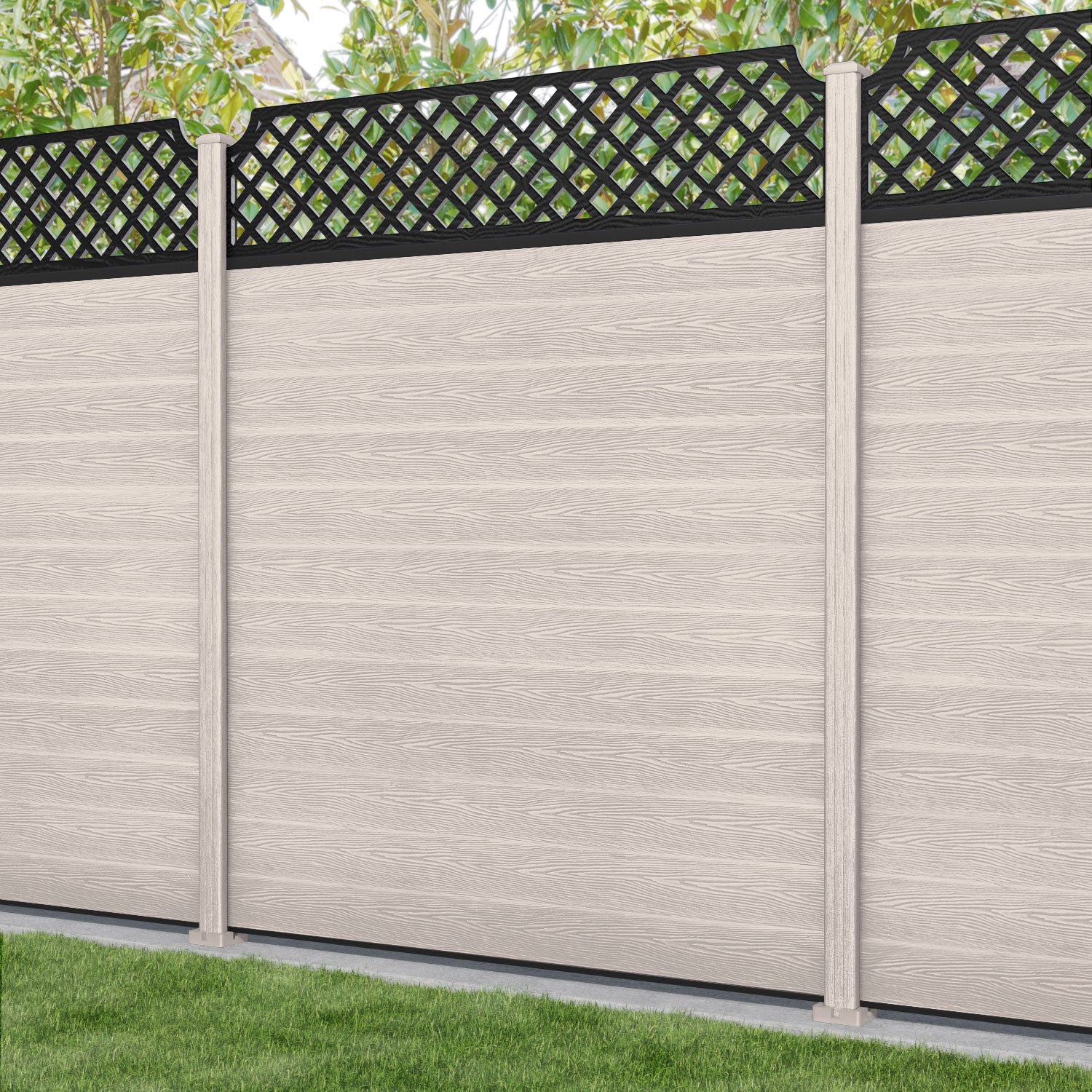 Classic Regal Hive Fence Panel - Mid Stone - with our composite posts