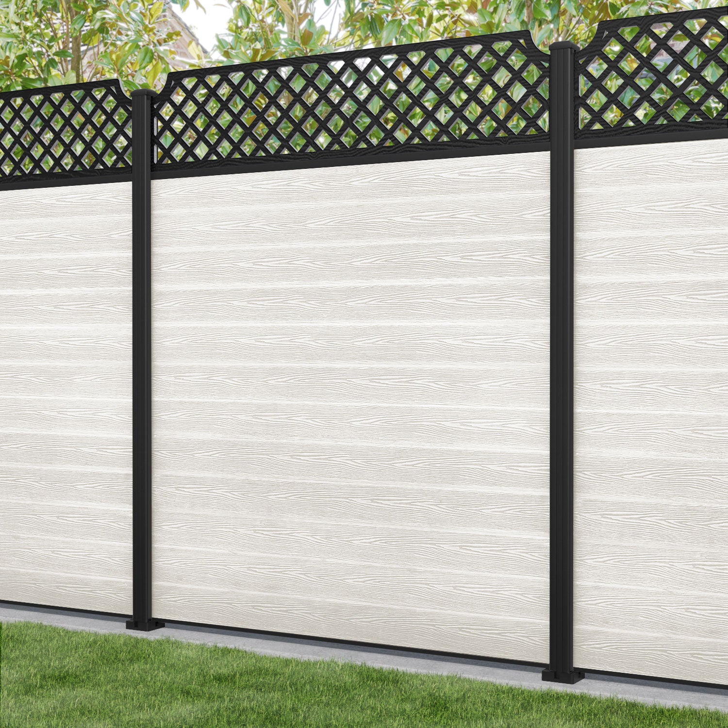 Classic Regal Hive Fence Panel - Light Stone - with our aluminium posts