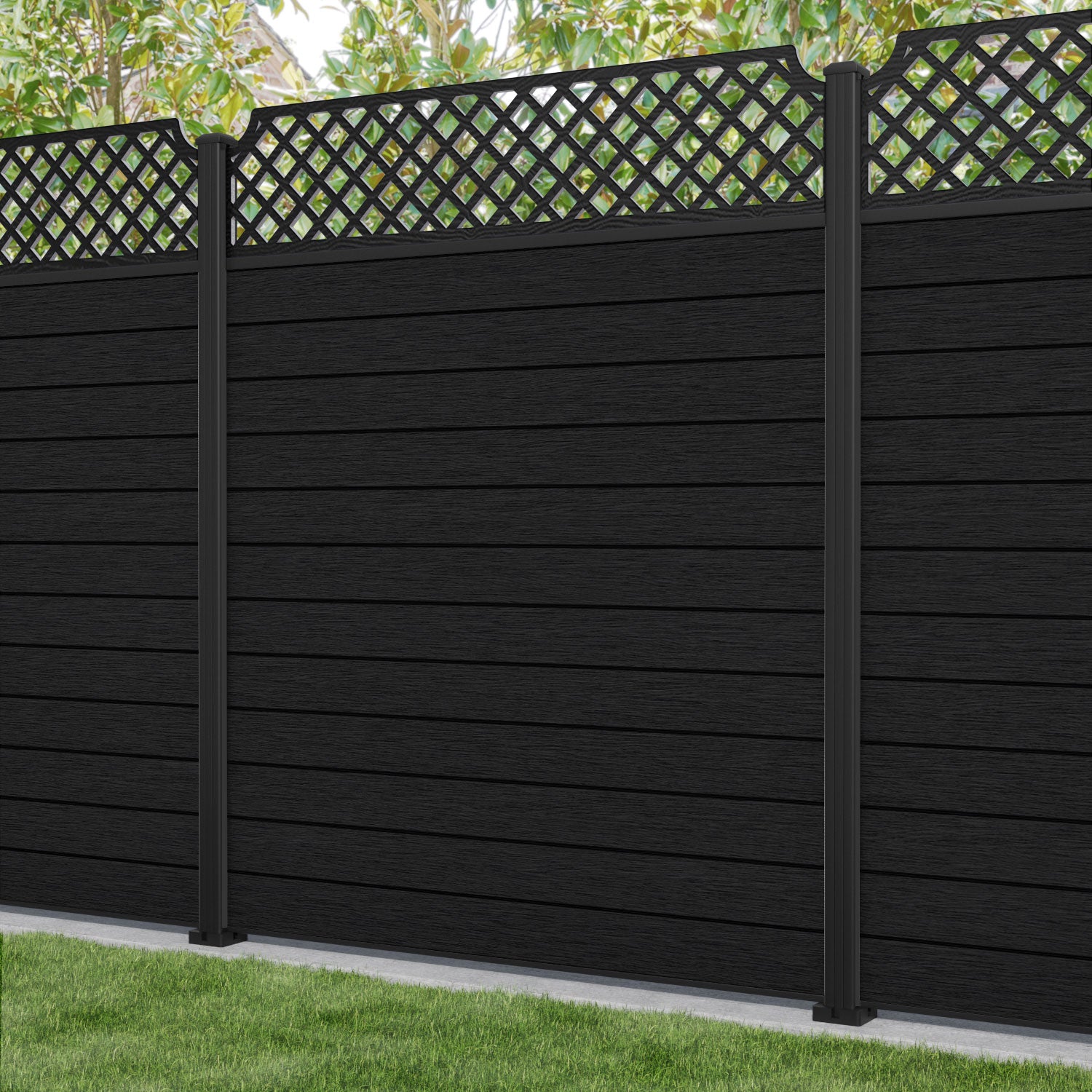 Fusion Regal Hive Fence Panel - Black - with our aluminium posts