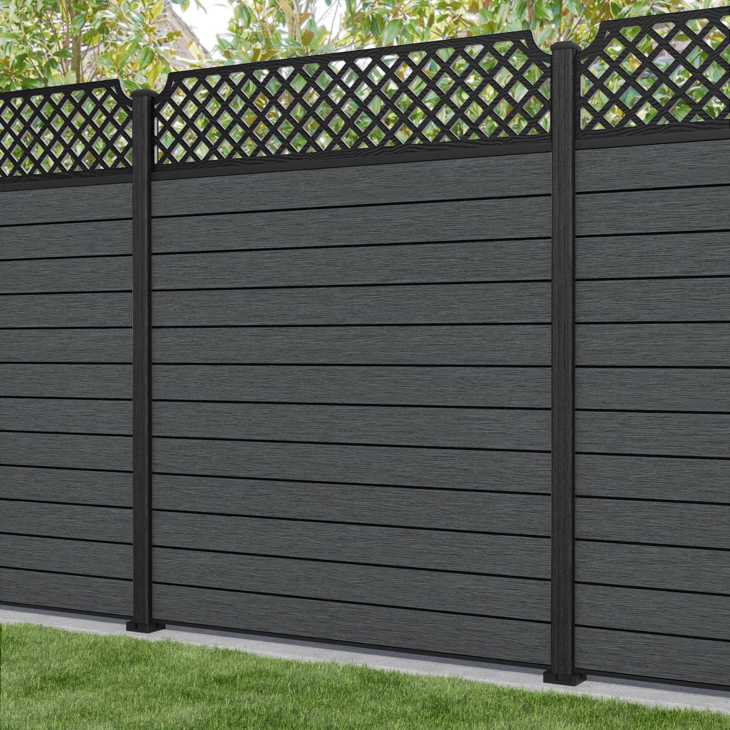 Fusion Regal Hive Fence Panel - Dark Grey - with our aluminium posts