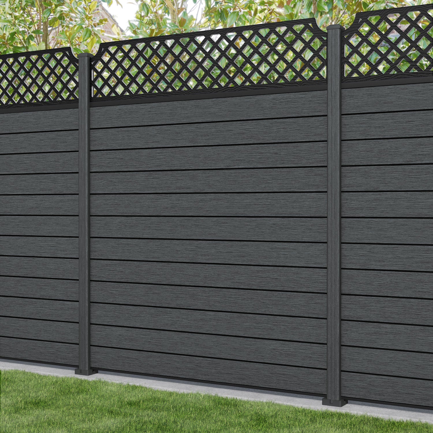 Fusion Regal Hive Fence Panel - Dark Grey - with our composite posts