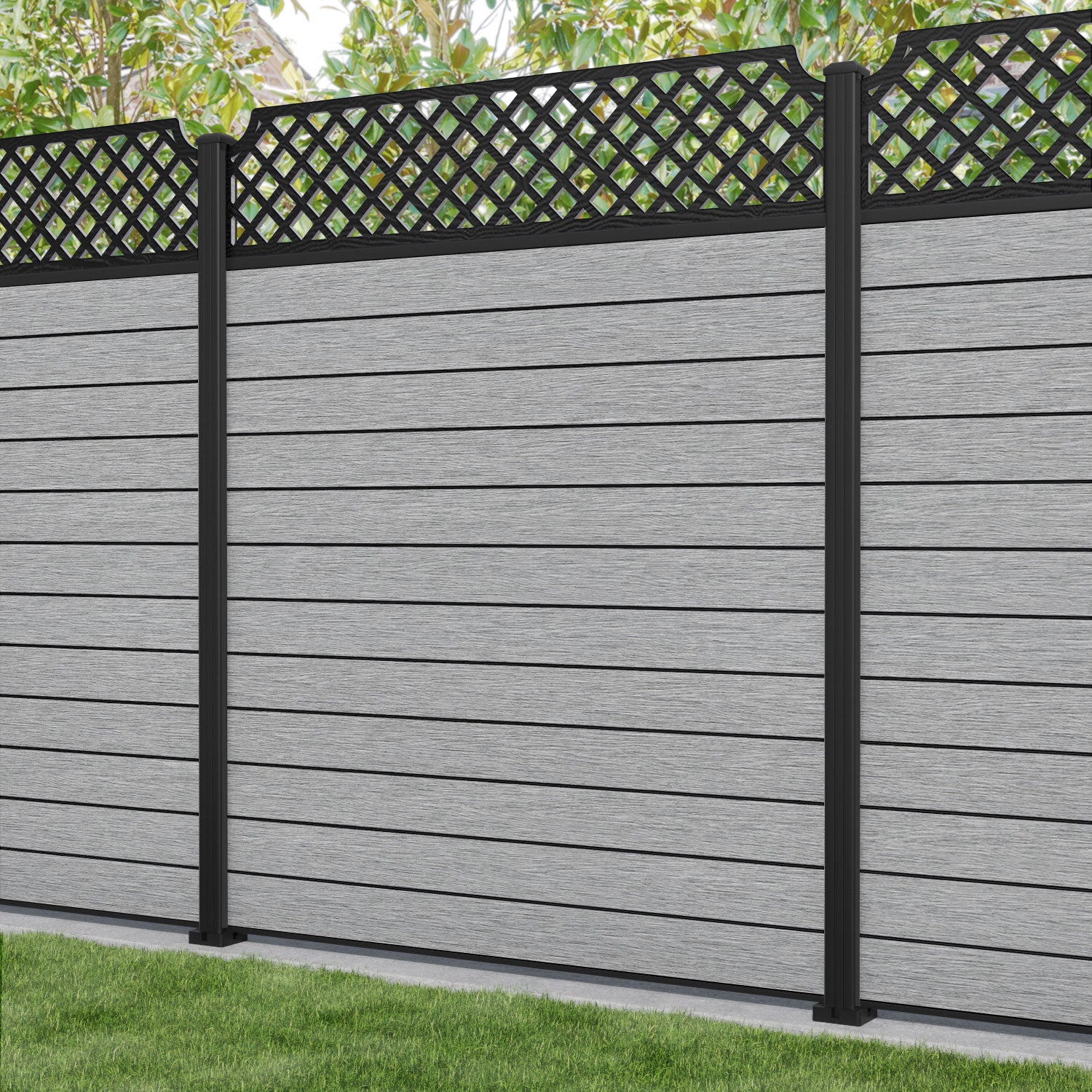 Fusion Regal Hive Fence Panel - Light Grey - with our composite posts