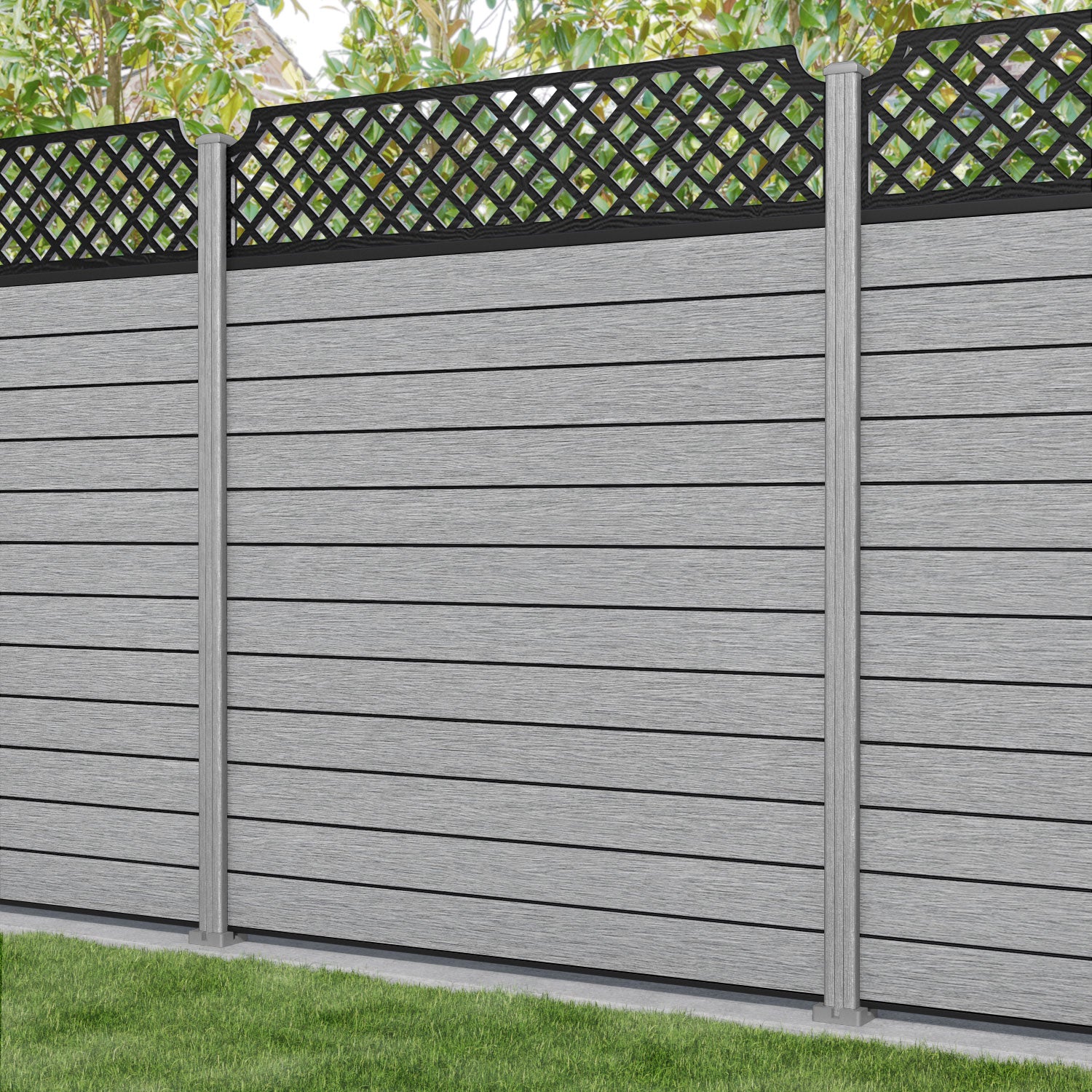 Fusion Regal Hive Fence Panel - Light Grey - with our composite posts