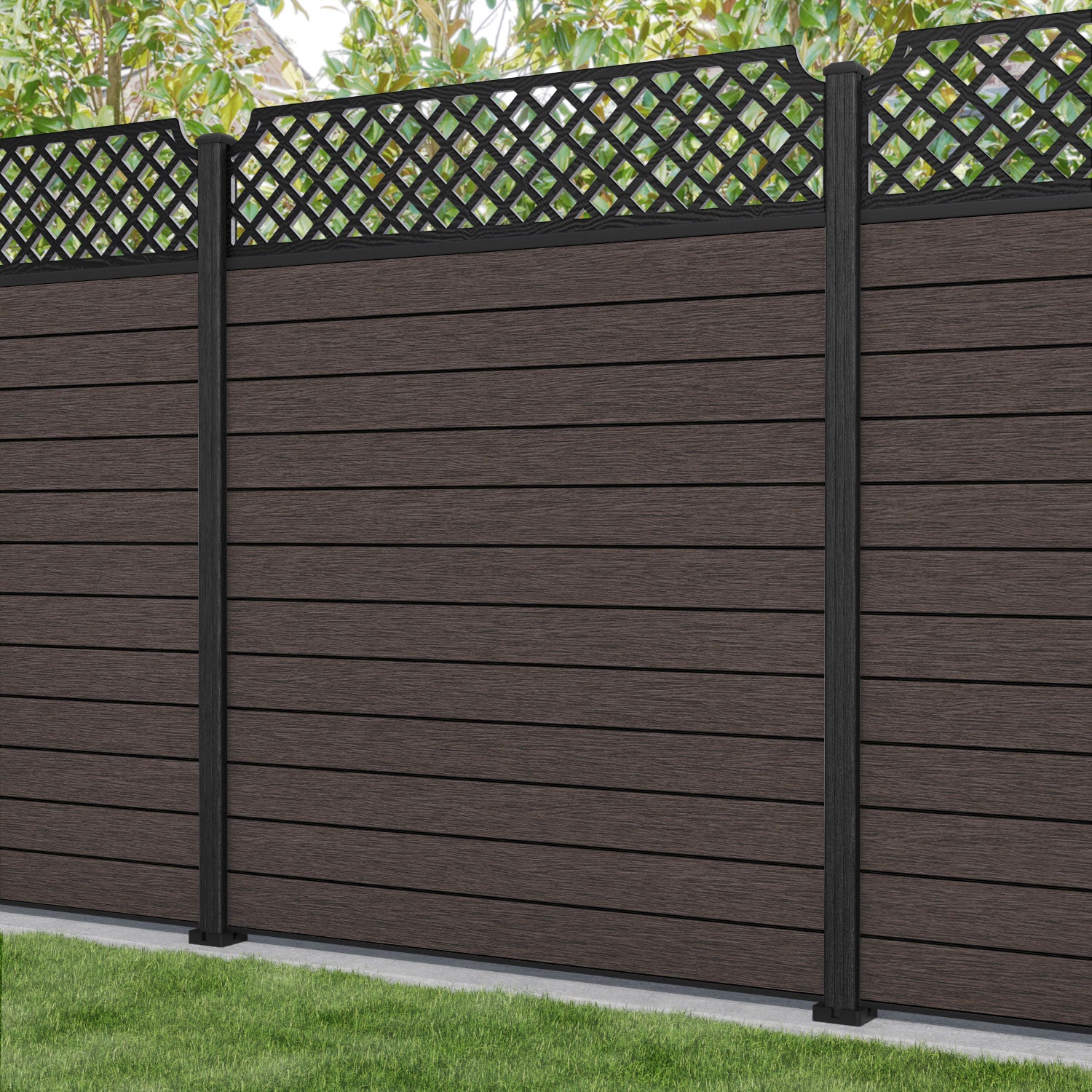 Fusion Regal Hive Fence Panel - Mid Brown - with our composite posts