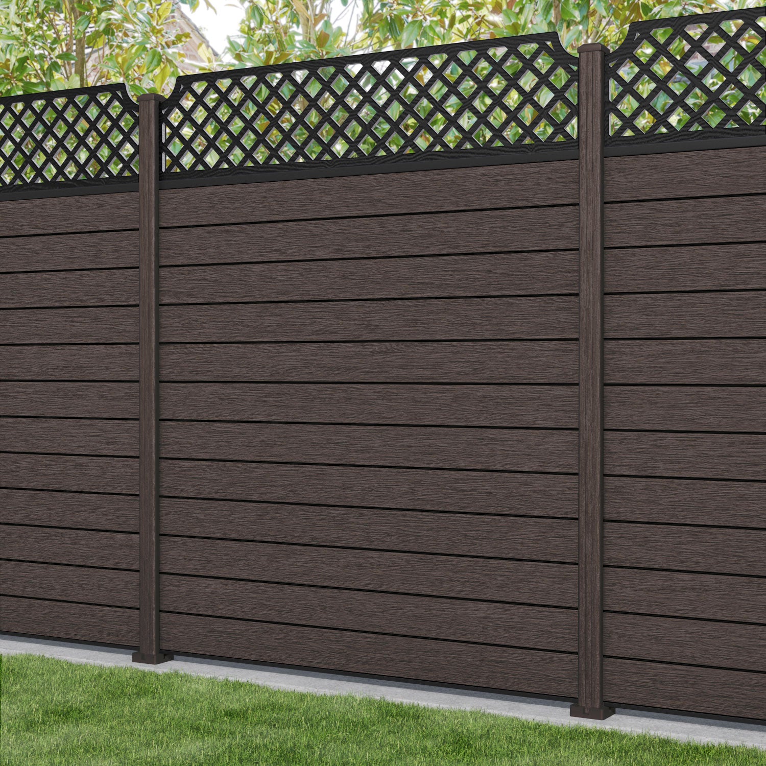 Fusion Regal Hive Fence Panel - Mid Brown - with our composite posts