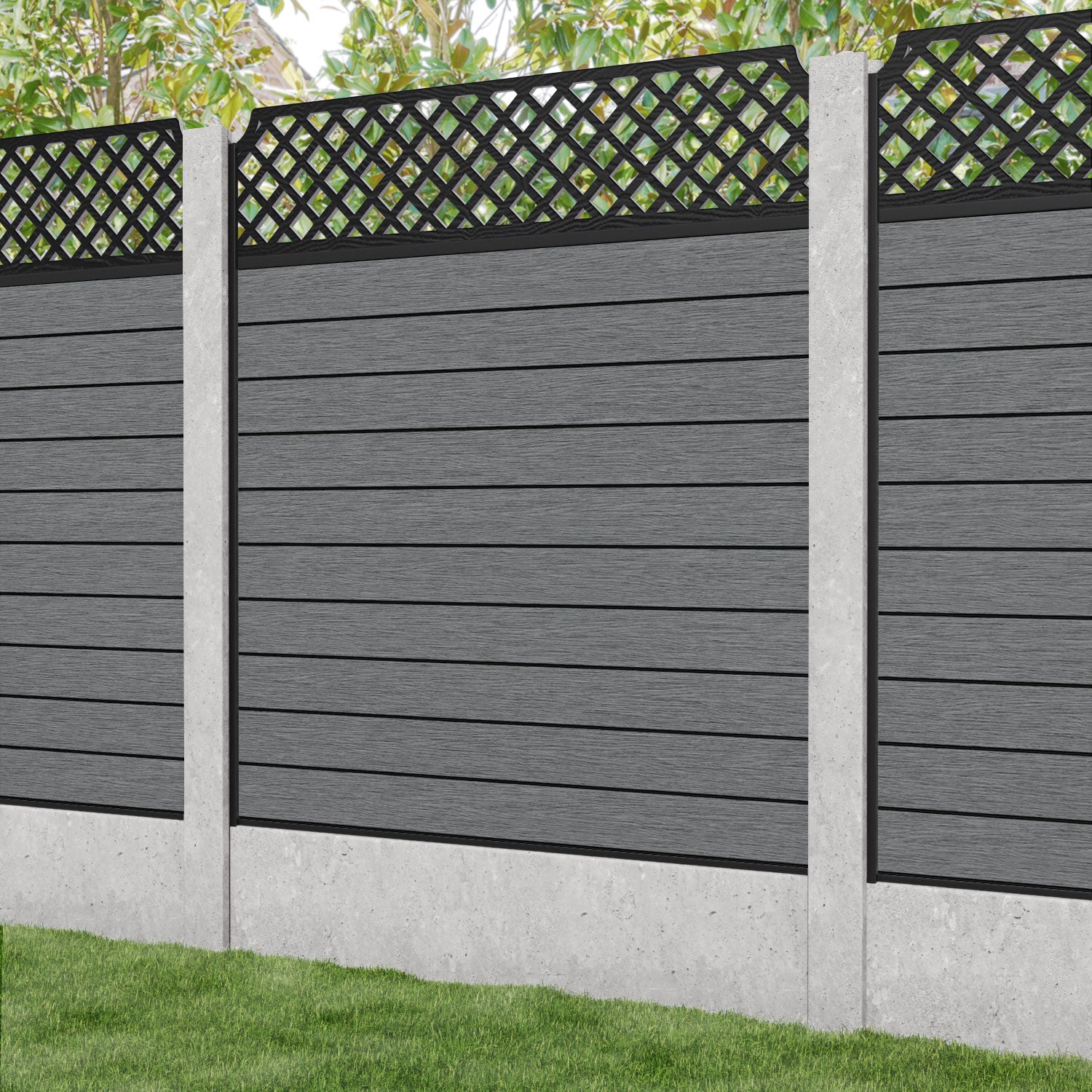 Fusion Regal Hive Fence Panel - Mid Grey - for existing concrete posts